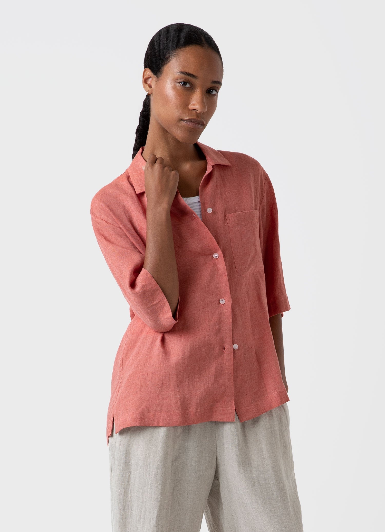 Short Sleeve Linen Shirt - 1