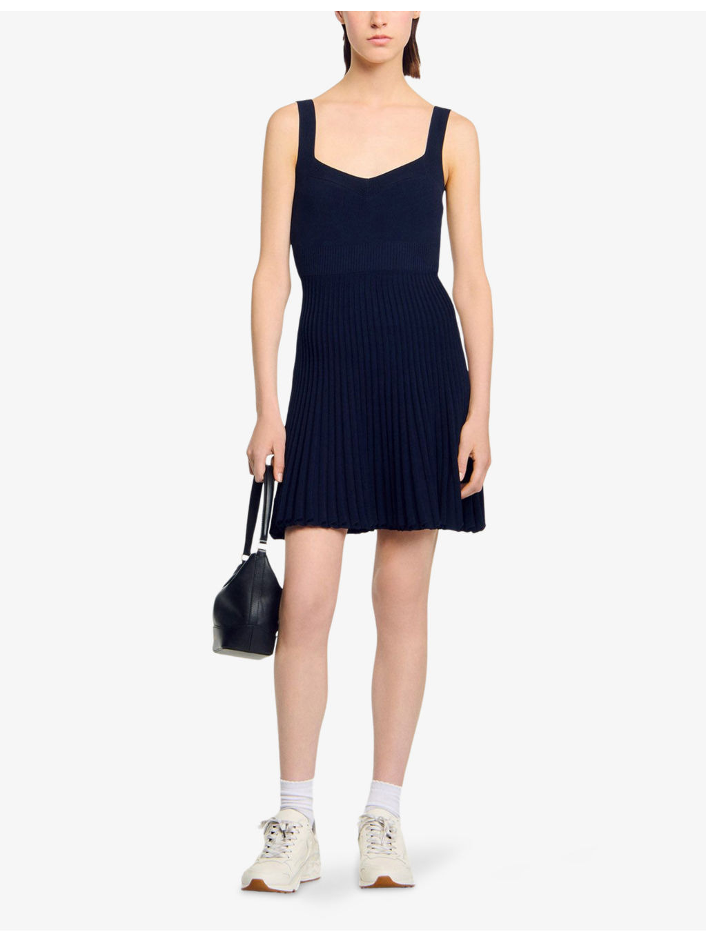 Sleeveless Pleated Knitted Mini Dress - 2