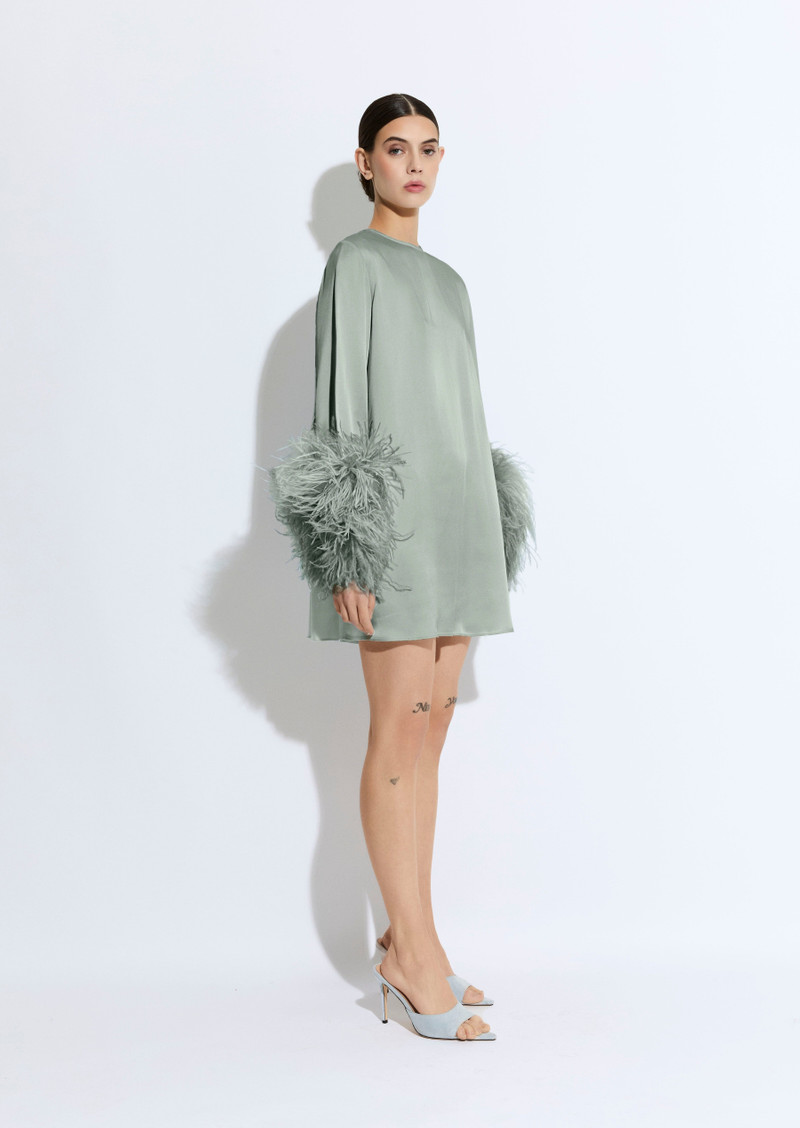LAPOINTE Satin Shift Dress With Feathers outlook