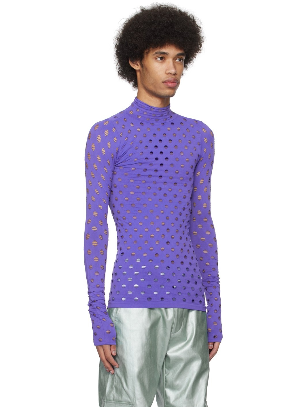 Purple Perforated Turtleneck - 2