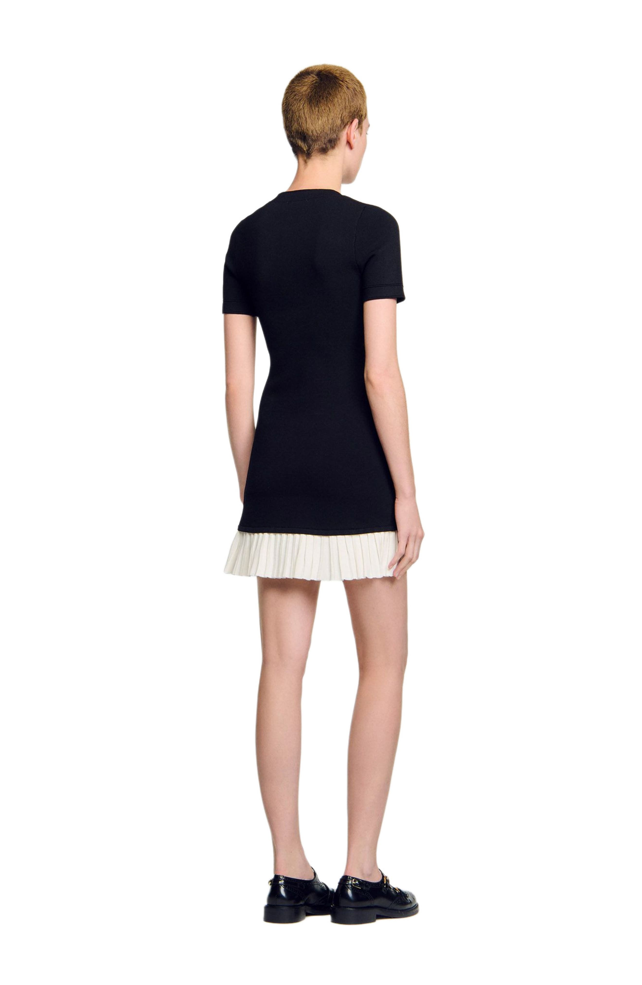 SANDRO Mini knit dress with ruffle in Black /Ecru at Nordstrom - 2