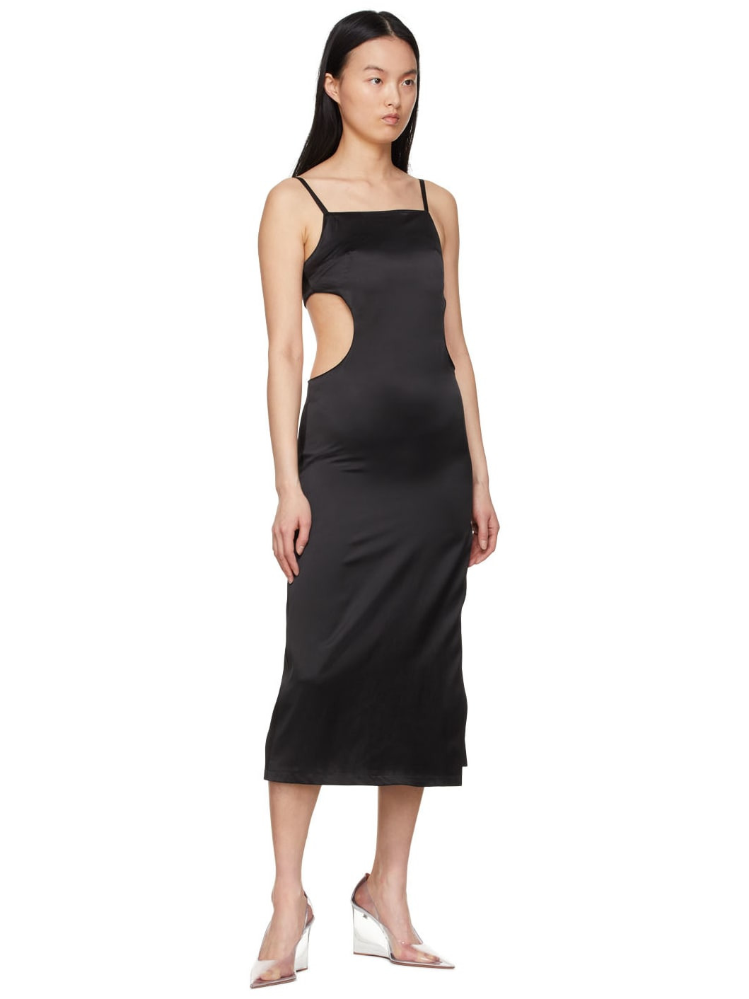 Black Silk Mid-Length Dress - 4