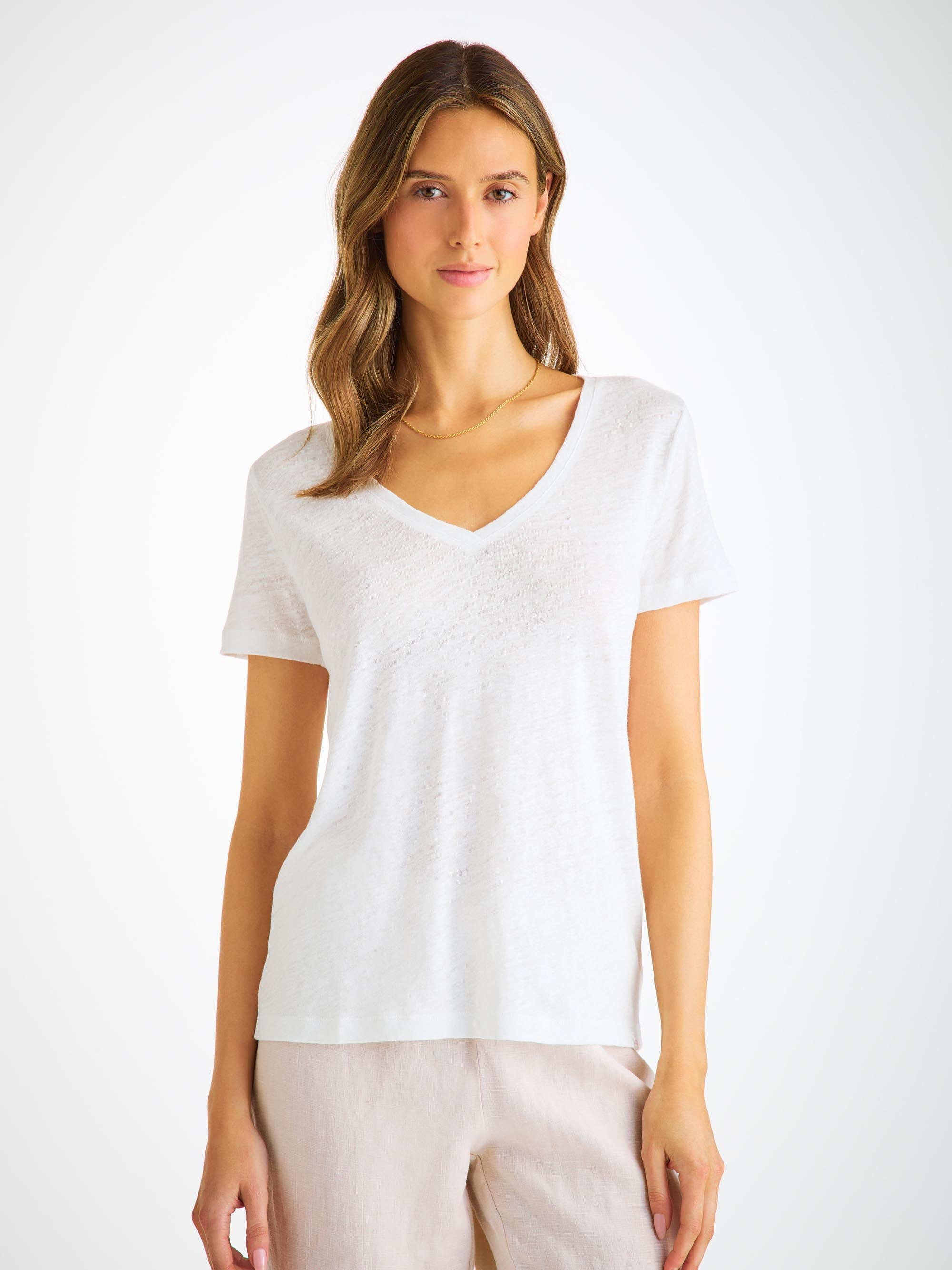 Women's V-Neck T-Shirt Jordan Linen White - 7