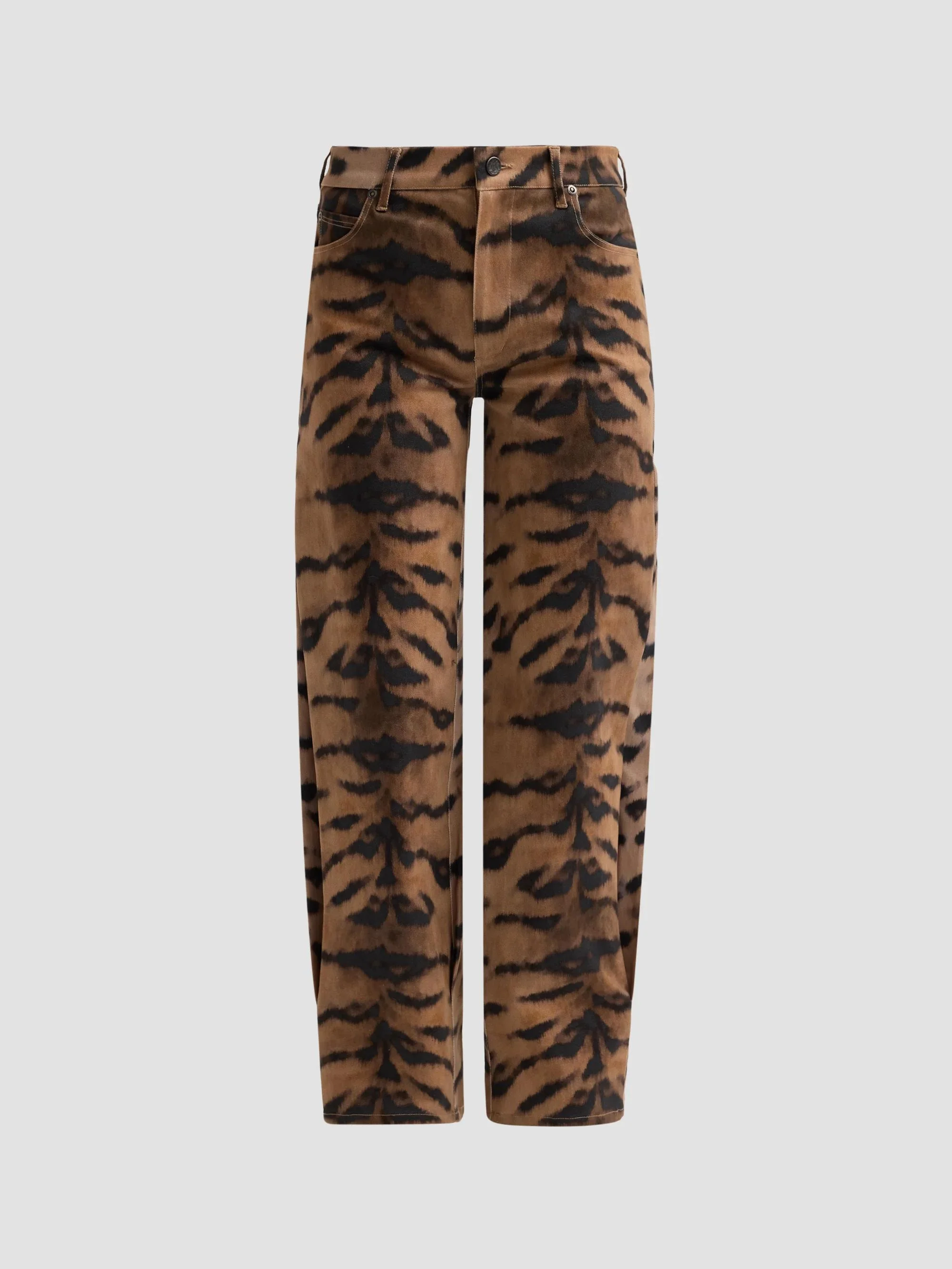 Women's Hallie Tiger-Print Tapered Barrel-Leg Jeans - Light Natural Multi - 1