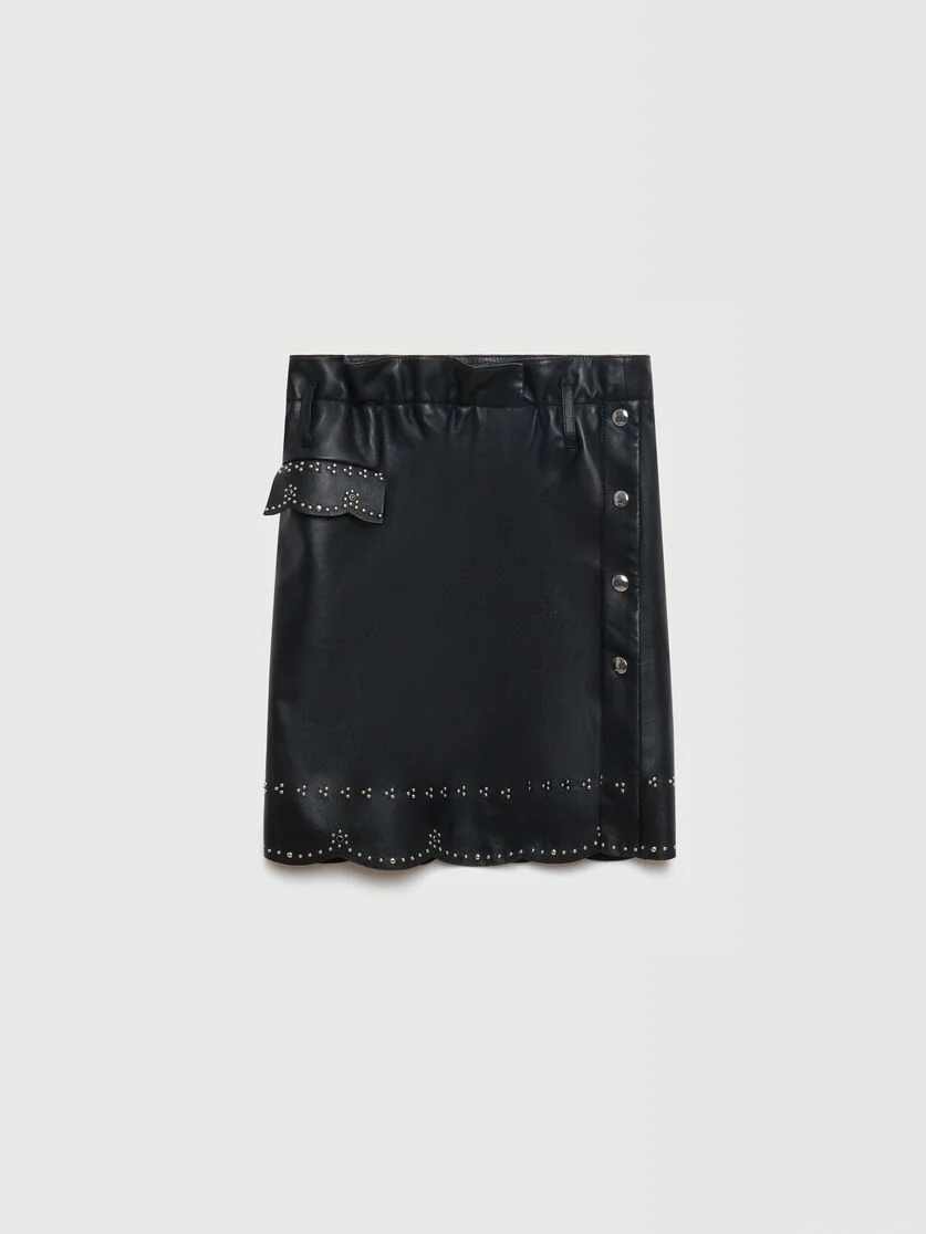 BLACK LEATHER SKIRT WITH MICRO-STUDS - 1
