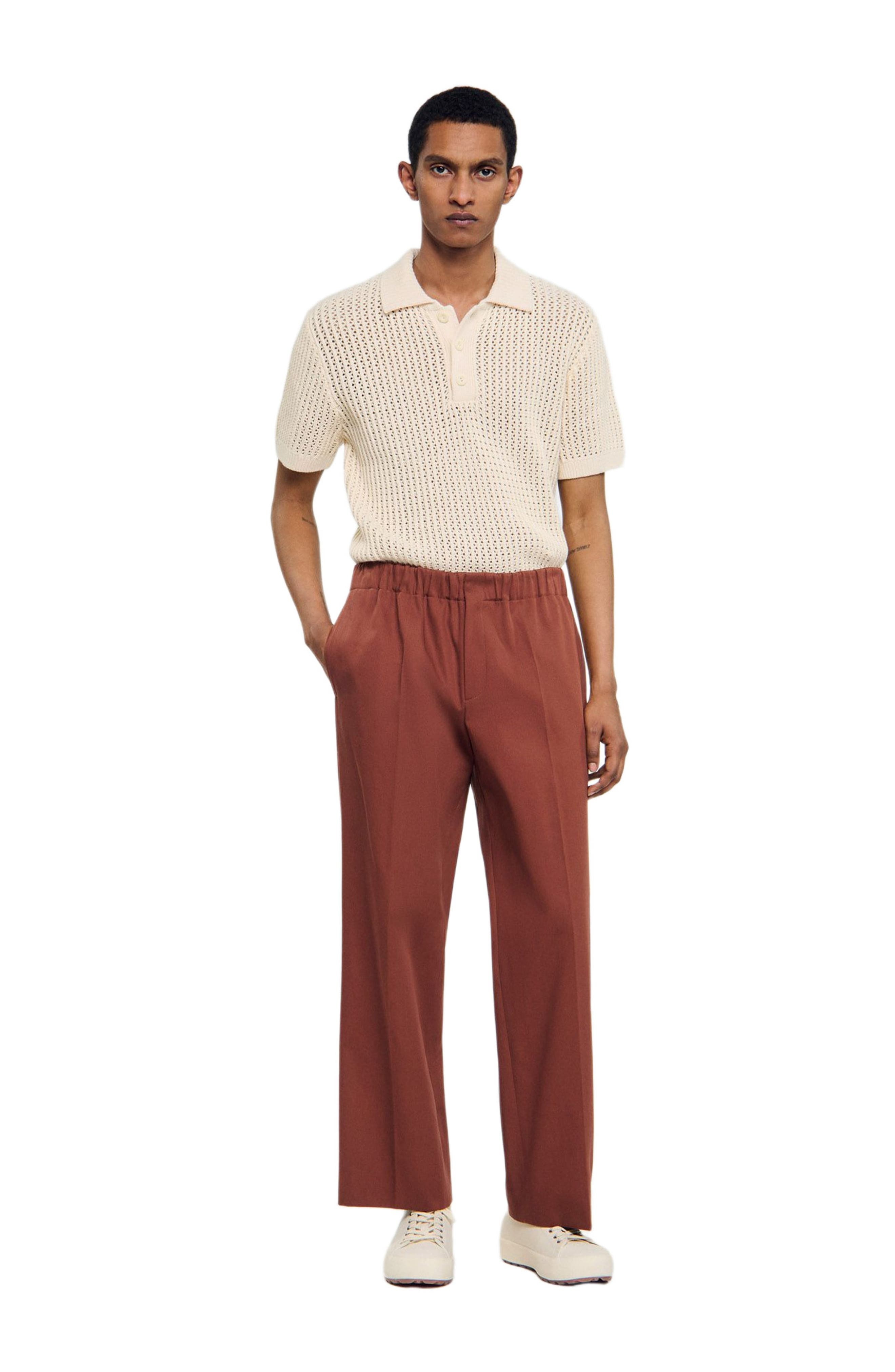 SANDRO Elasticated wide-leg cotton trousers in Terra at Nordstrom - 6