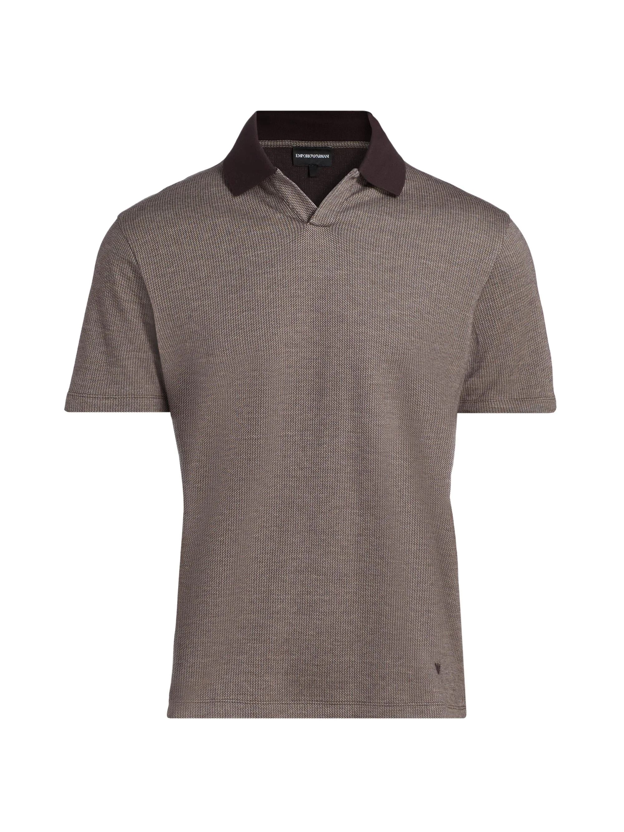 Men's Melange Johnny Collar Polo Shirt - Brown - 1