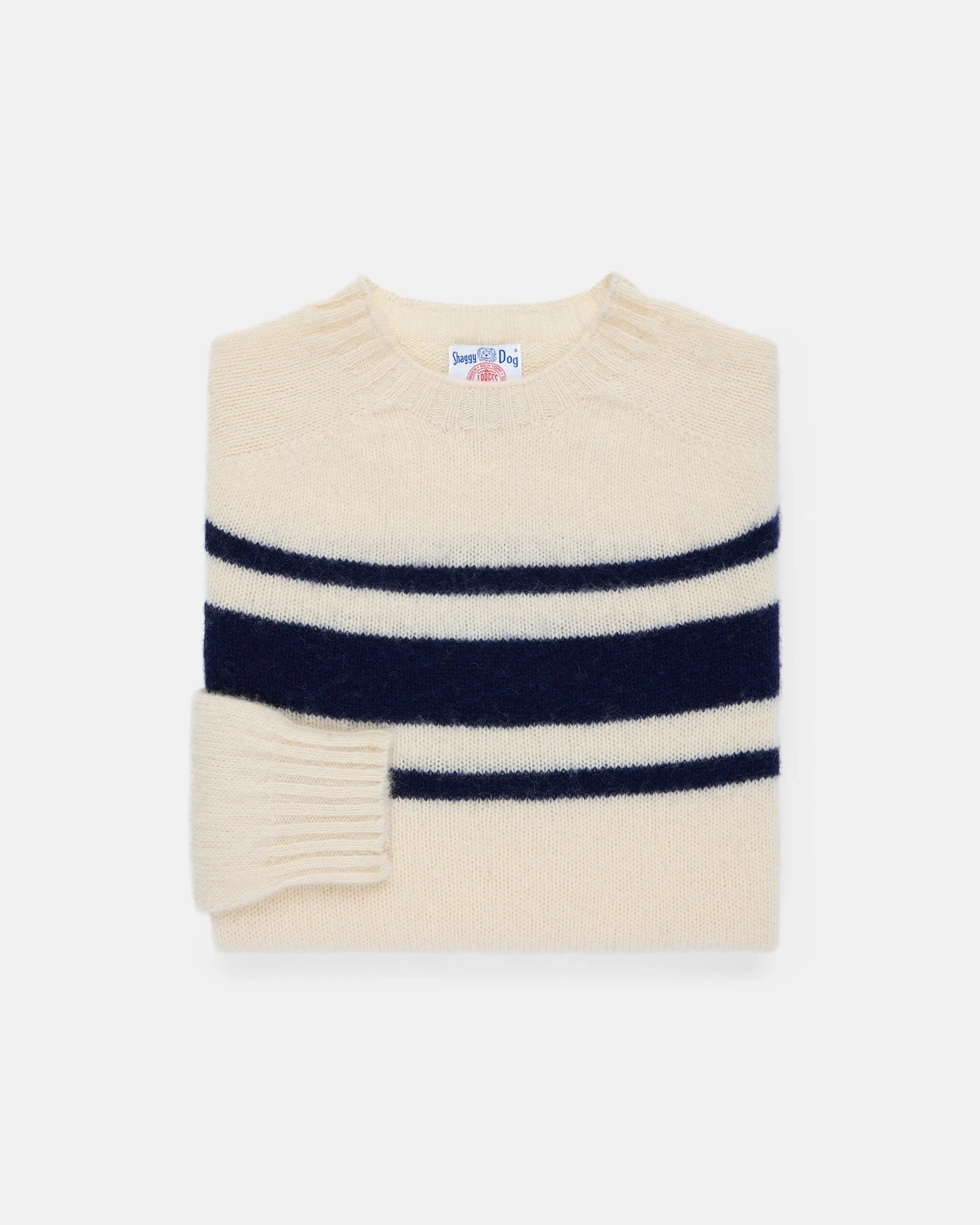 MADE-IN-SCOTLAND NATURAL CHEST STRIPE SHAGGY DOG SWEATER - TRIM FIT - 1