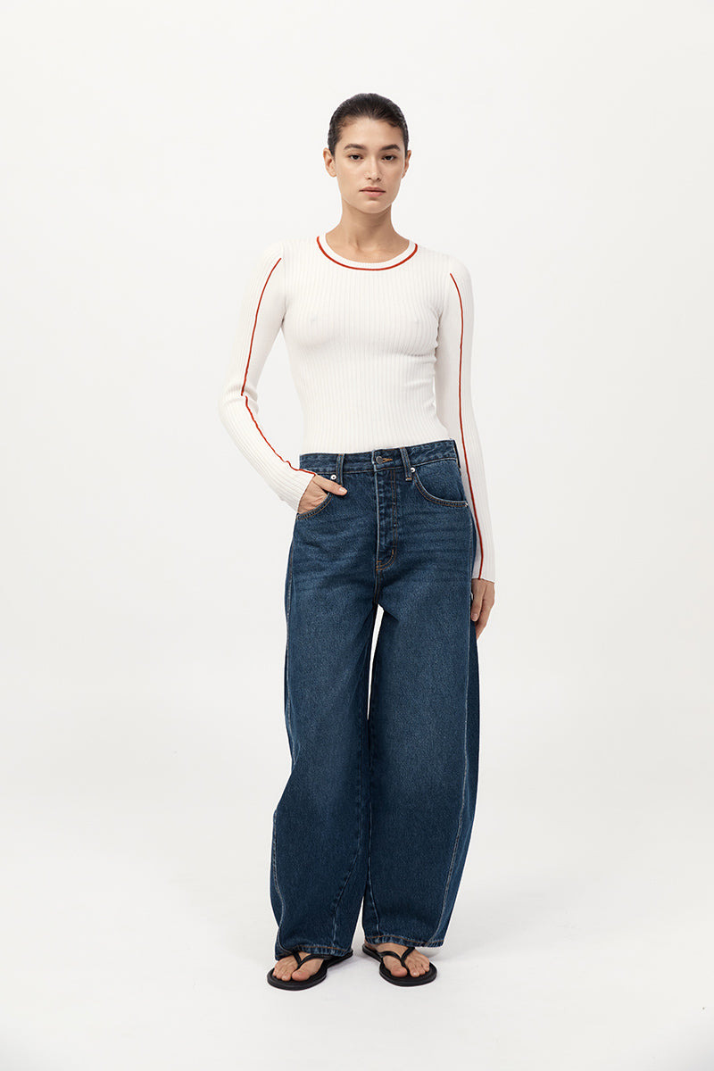 Mid Rise Balloon Jeans - Dark Indigo - 2