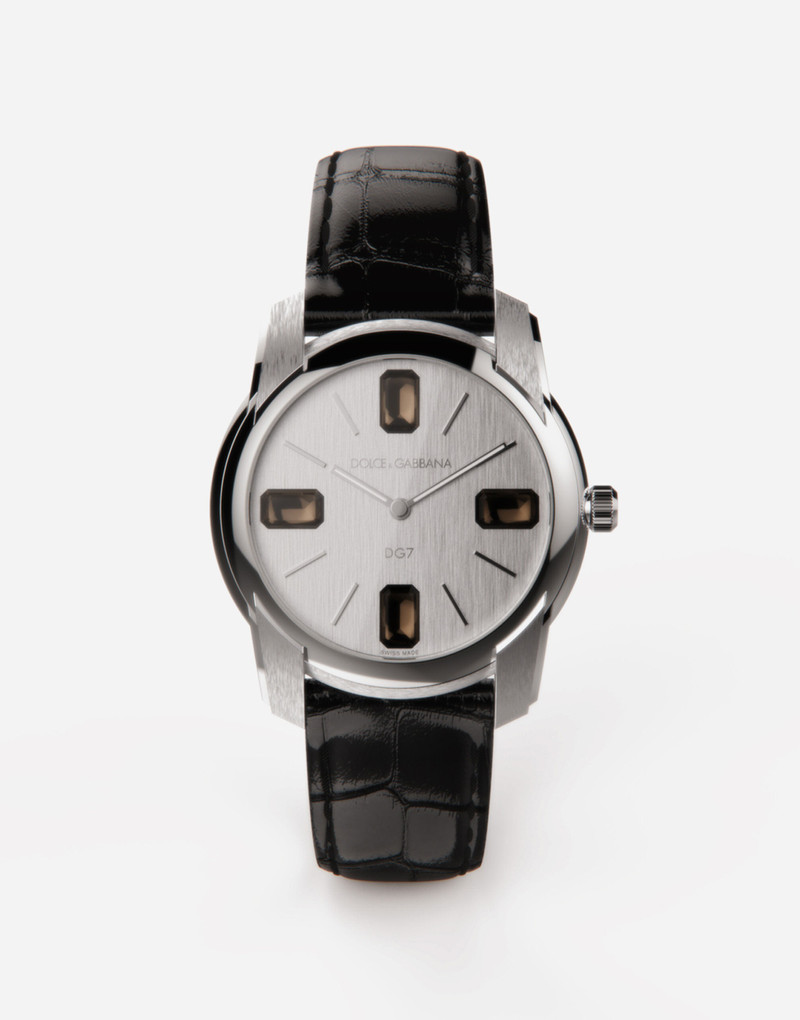 Steel watch with smoky quartz 1