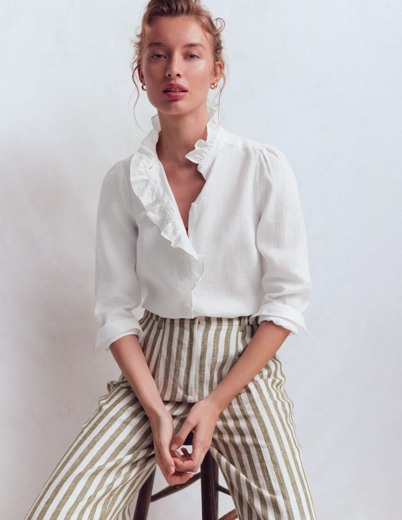 Isabel Ruffle Linen Shirt-White 6