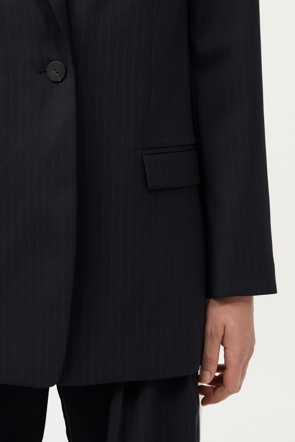 Split Back Blazer - Black Pinstripe - 5