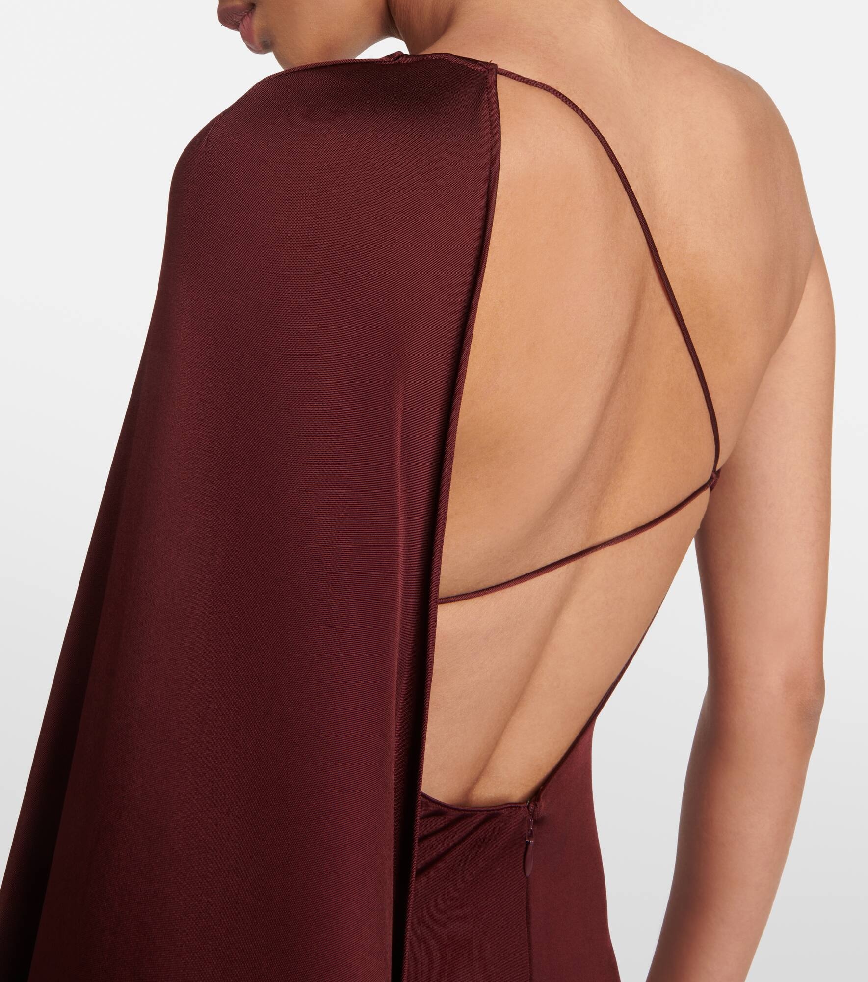 Caped one-shoulder satin gown - 6