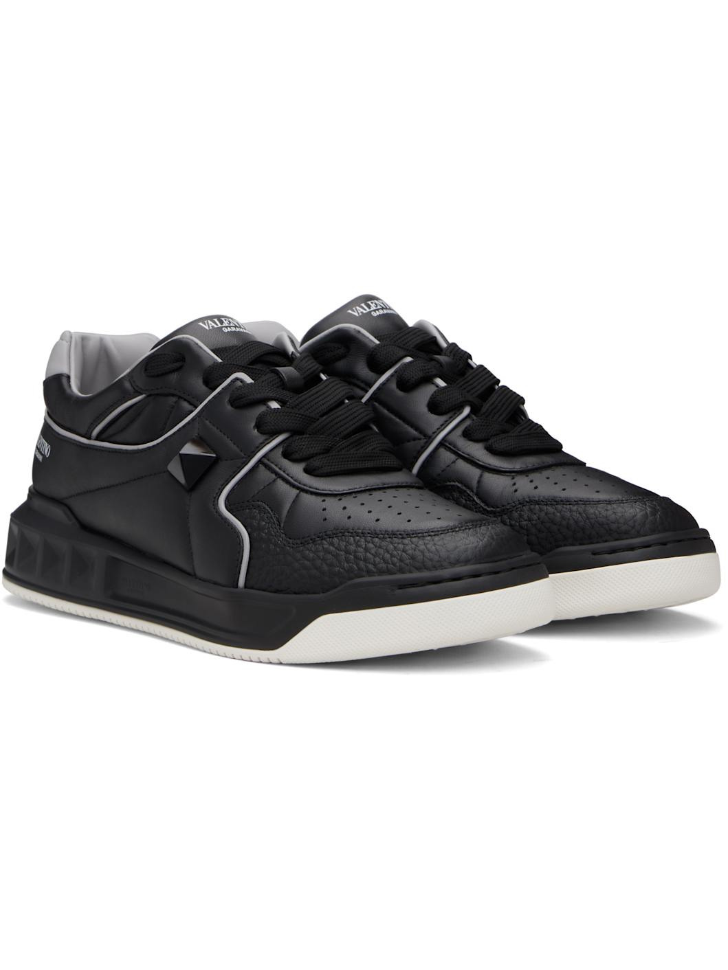 Black One Stud Low-Top Nappa Sneakers - 4