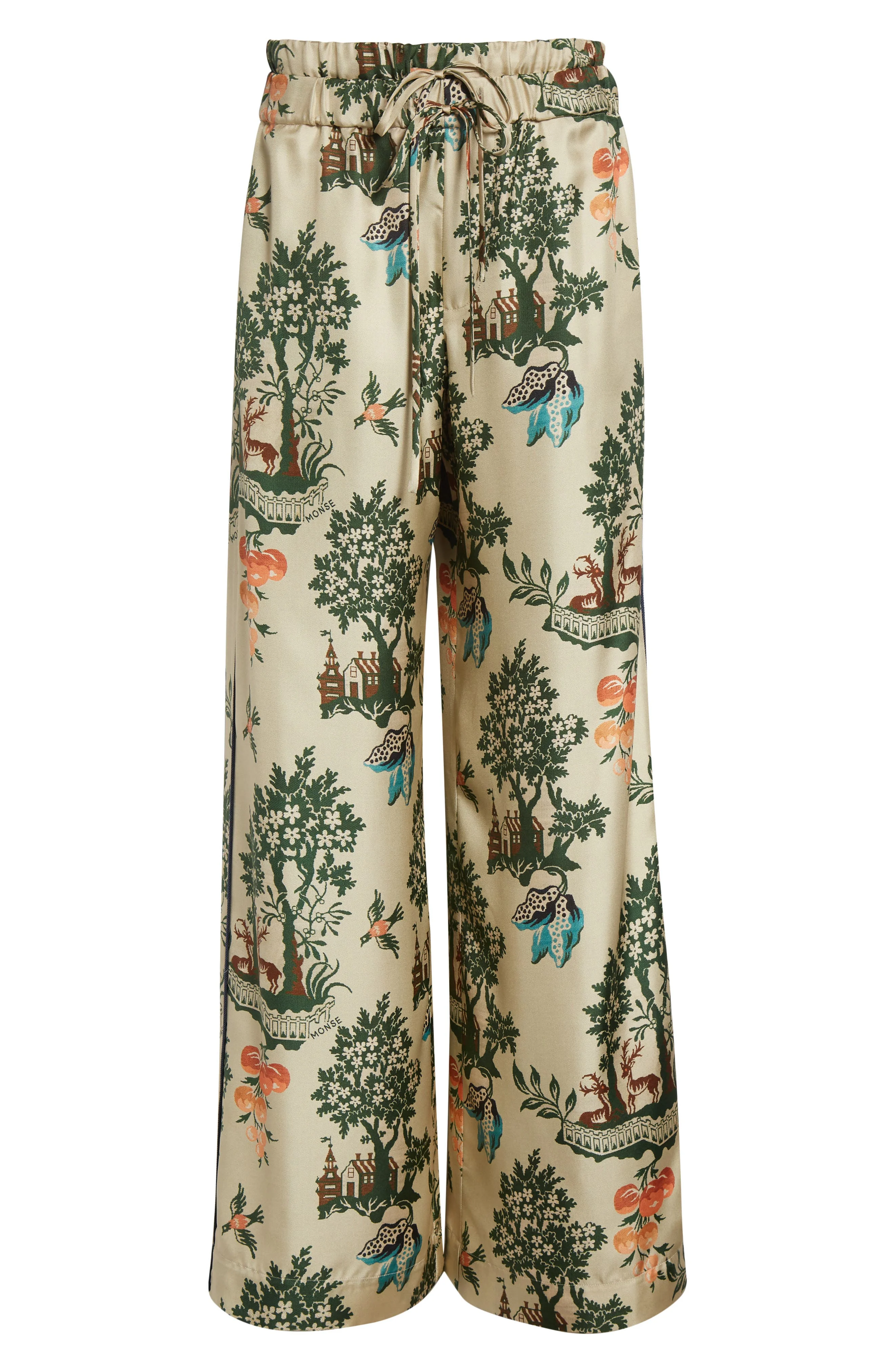 MONSE Double Waistband Silk Satin Pajama Pants in Beige Multi at Nordstrom - 1