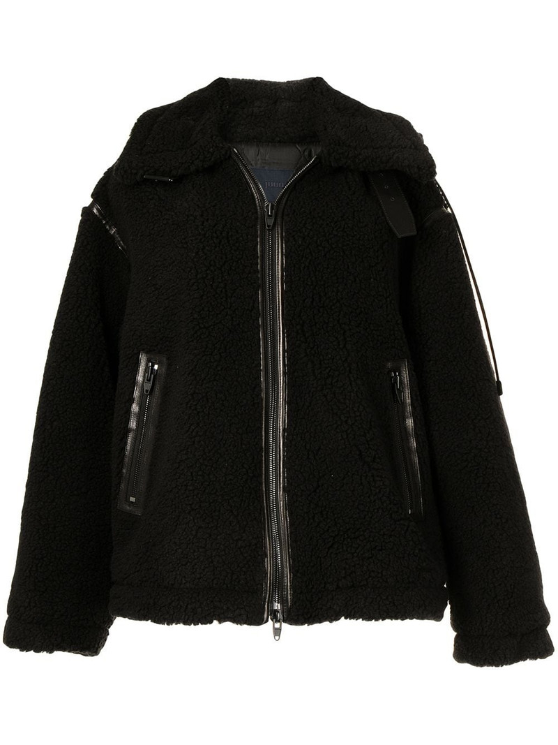 faux-shearling oversized biker coat 1