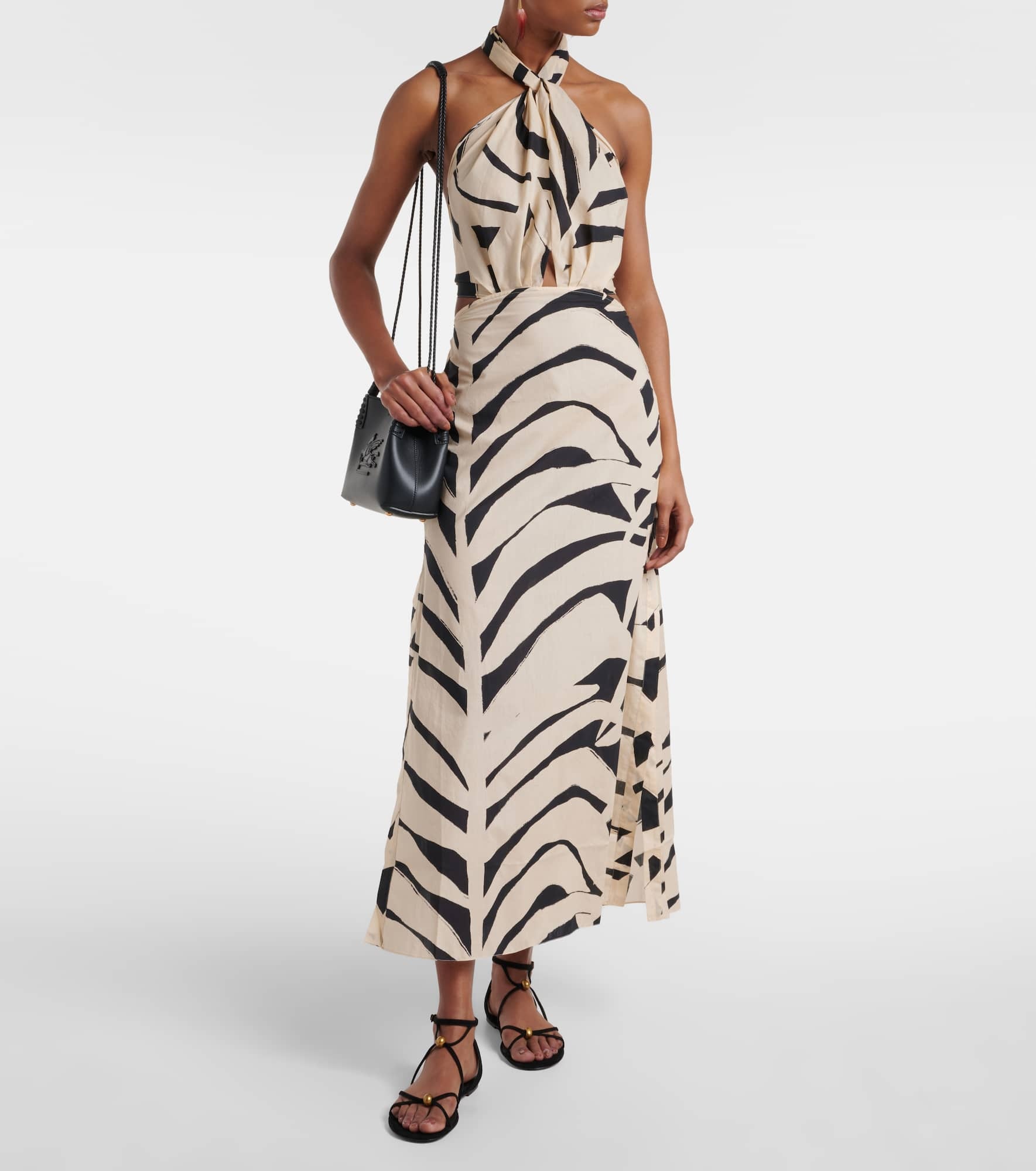 Printed cutout halterneck cotton maxi dress - 2