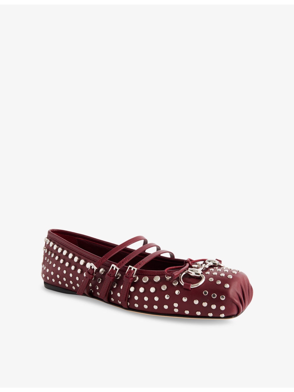 GG Horsebit Leather-Studded Ballerina Shoes - 3