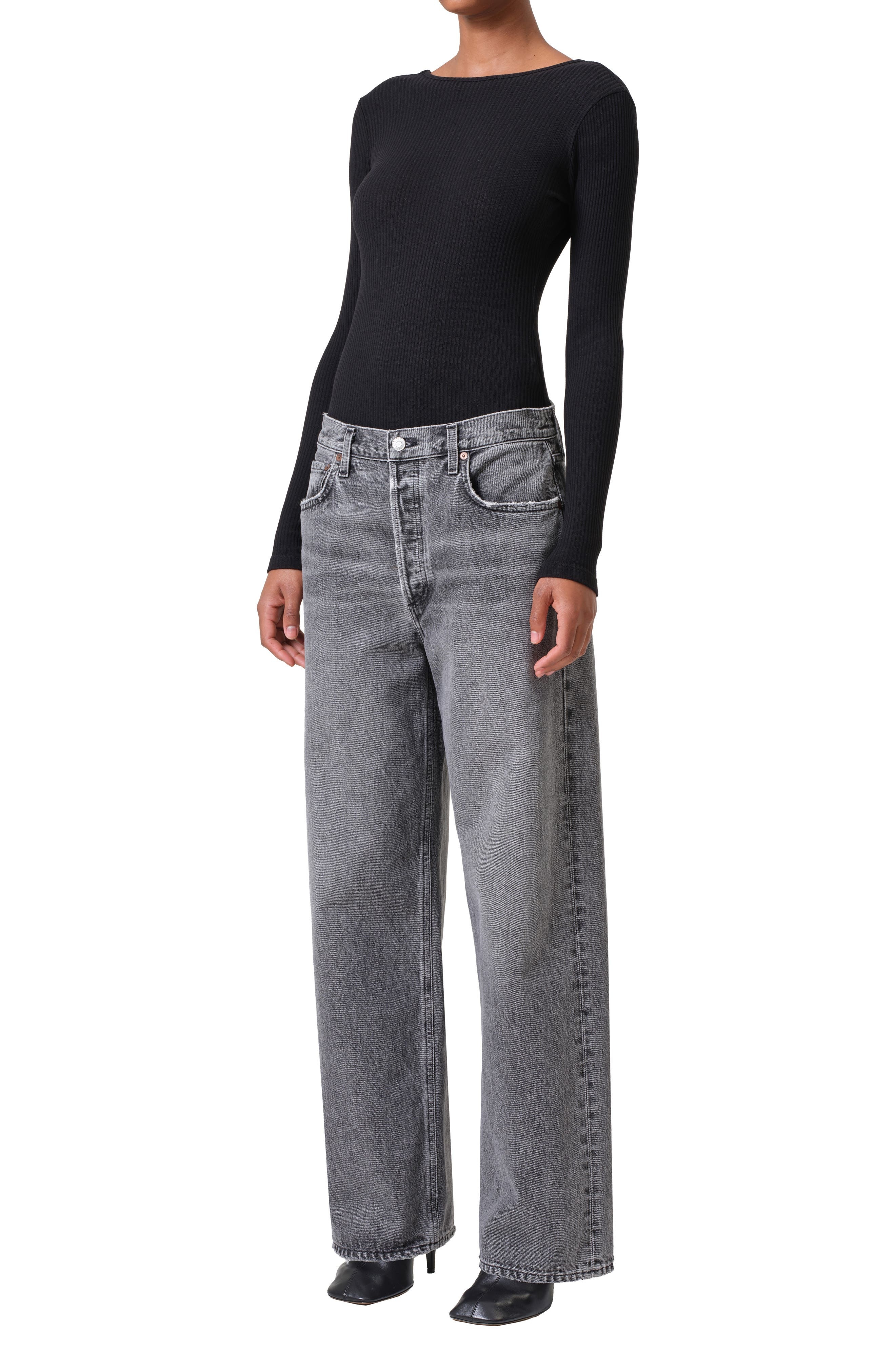 AGOLDE Bridget Rib V-Neck Bodysuit in Black at Nordstrom - 5