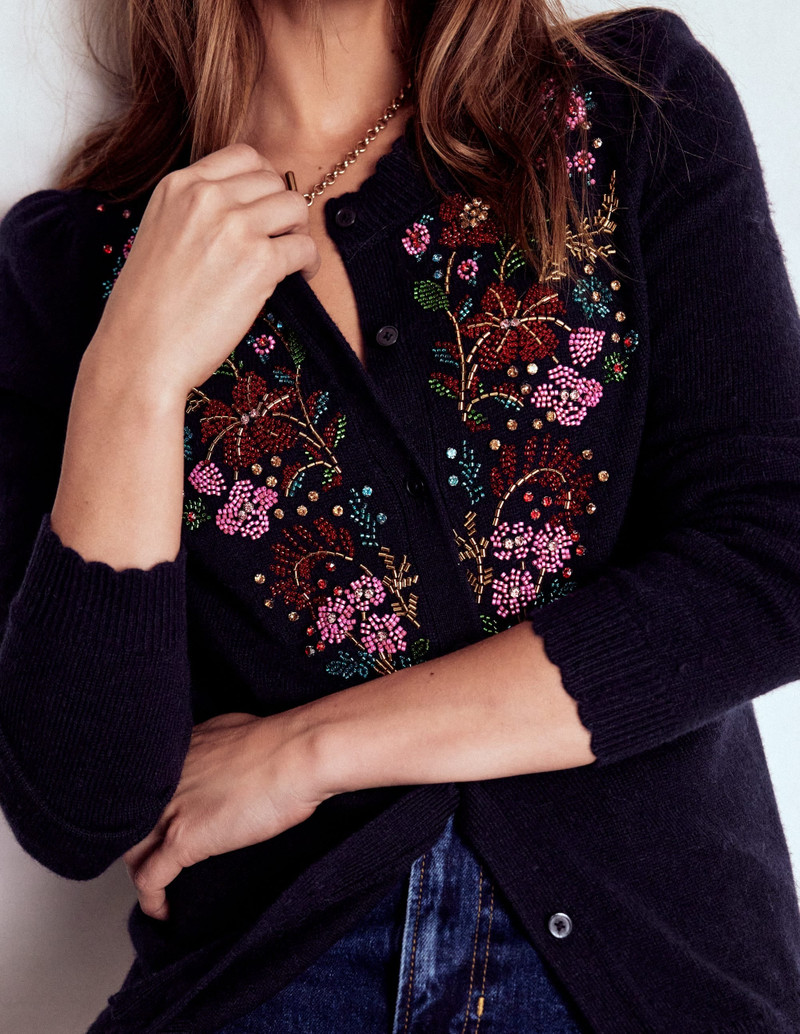 Elizabeth Embellished Cardigan-Navy, Floral Embellishment 3