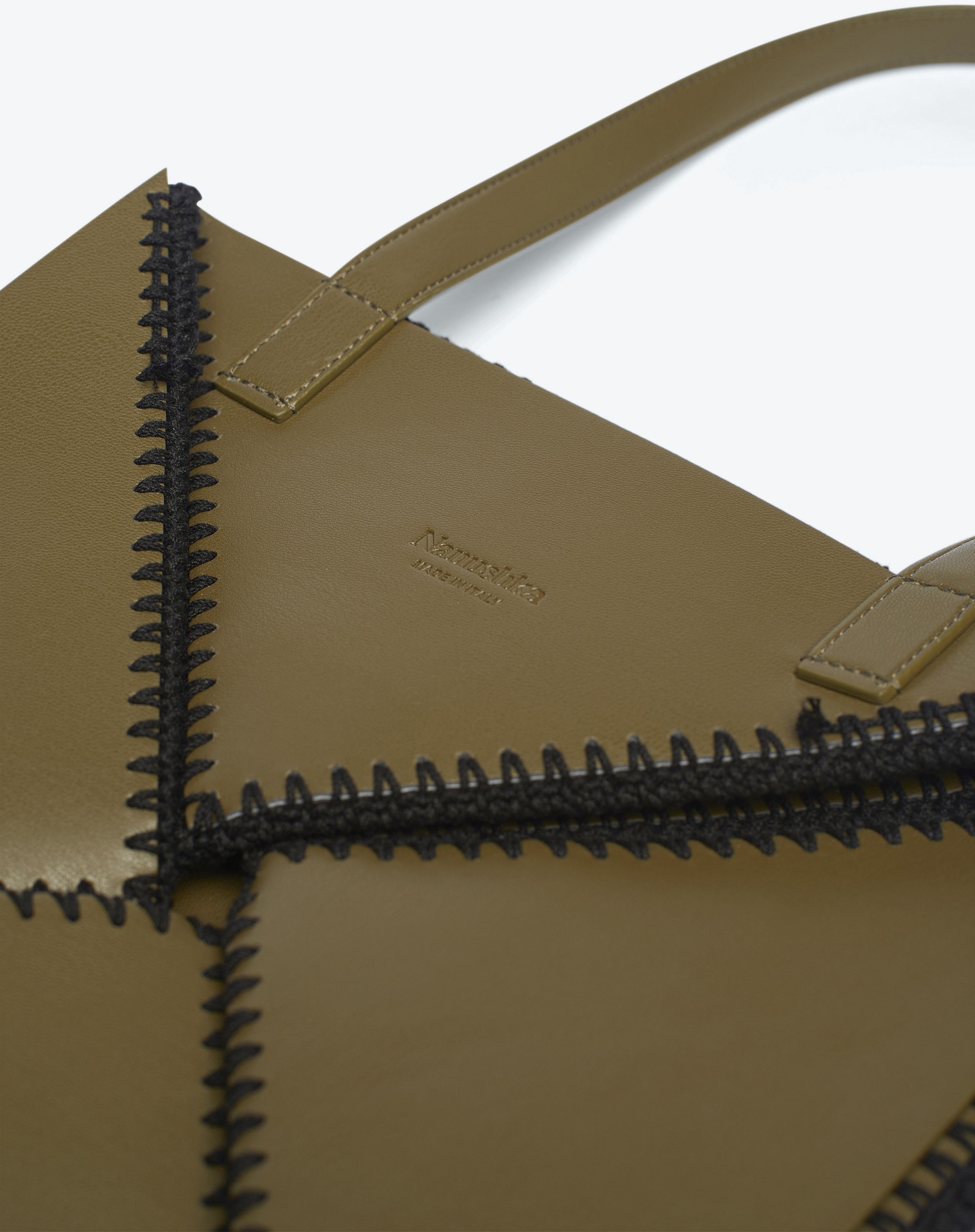 THE ORIGAMI TOTE - Vegan leather patchwork midi tote - Khaki - 3