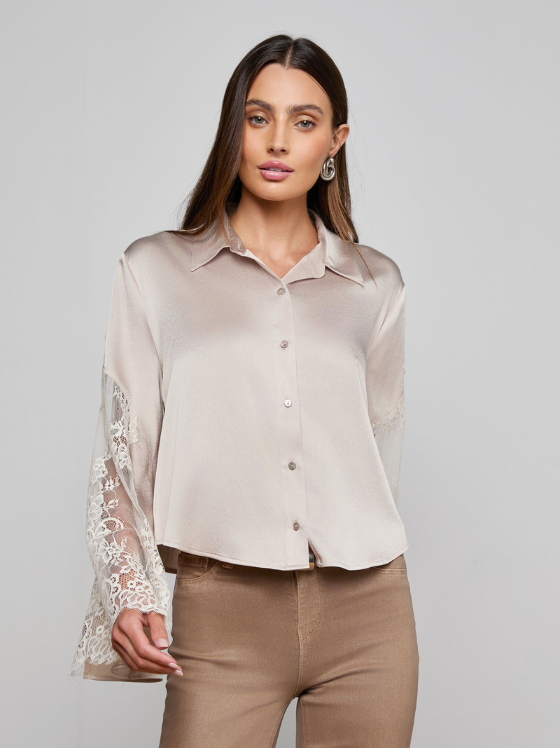 L'AGENCE Capri Lace Sleeve Blouse outlook