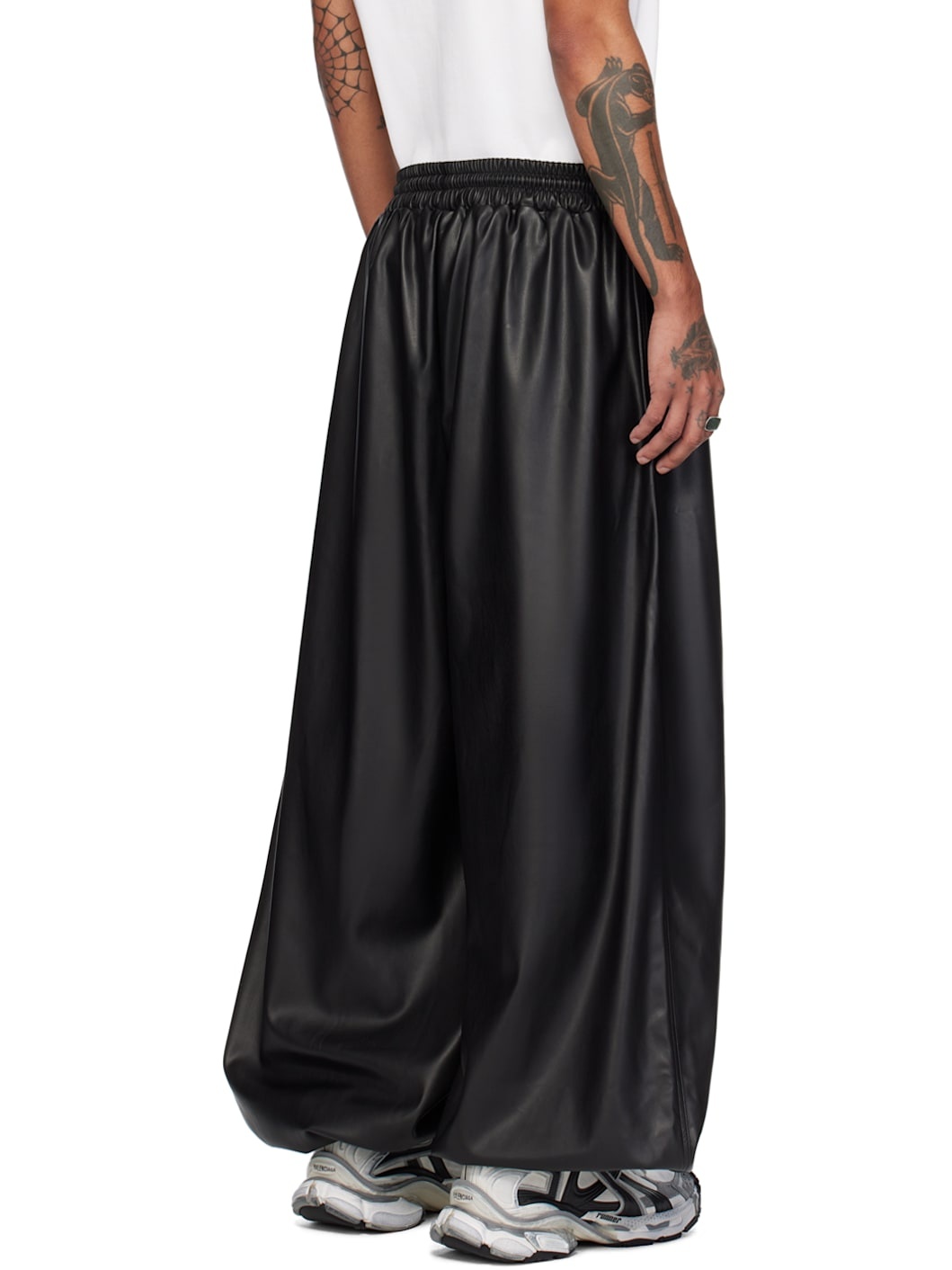 Black Baggy Bontan Faux-Leather Trousers - 3