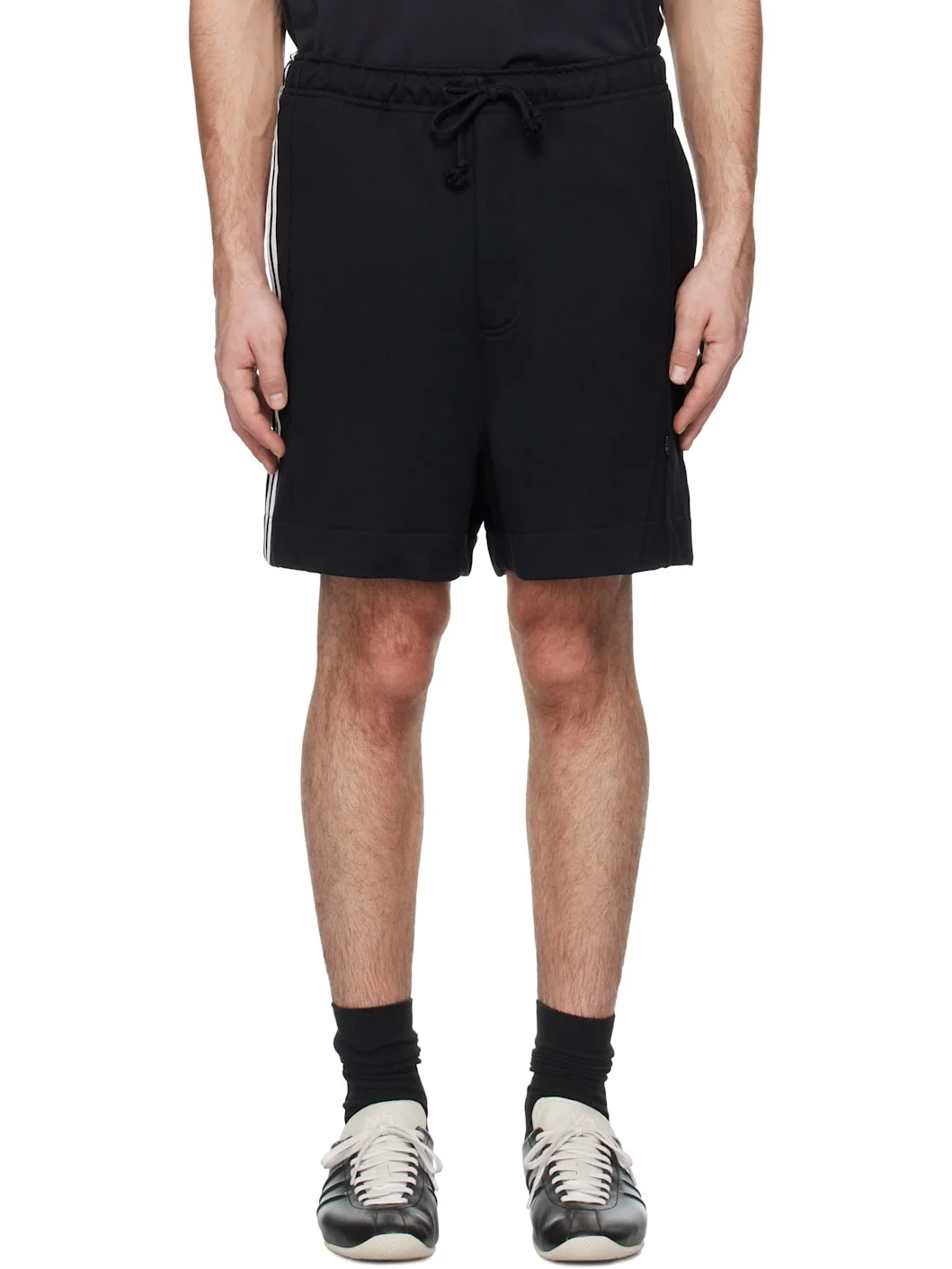 Black French Terry Cutline Shorts - 1