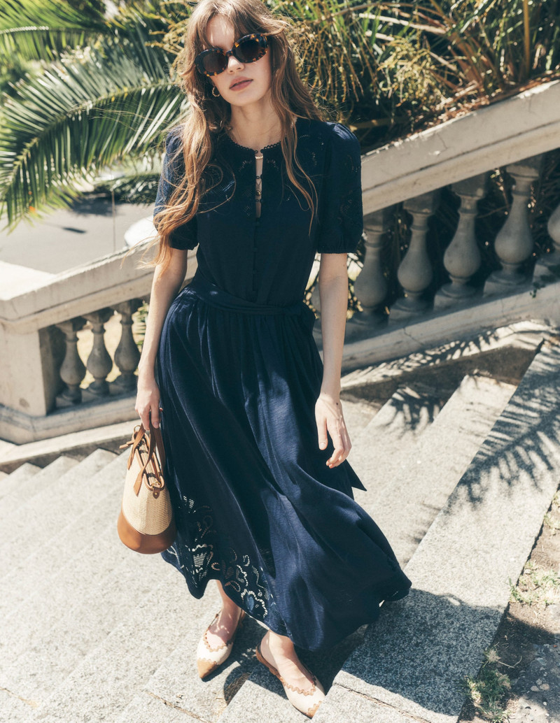 Cutwork Detail Midi Dress-Navy 6