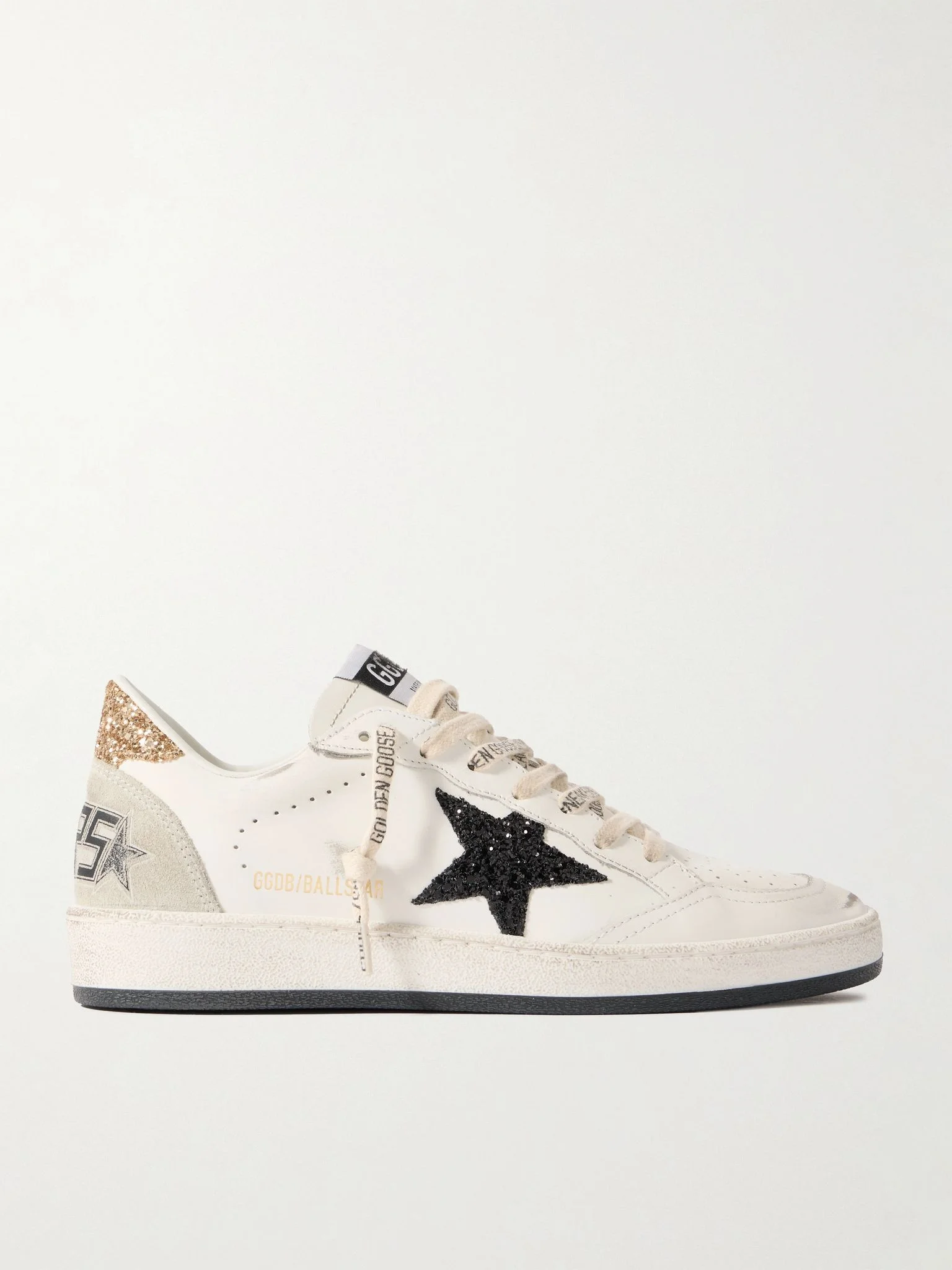 Ball Star distressed glittered suede-trimmed leather sneakers White - 1