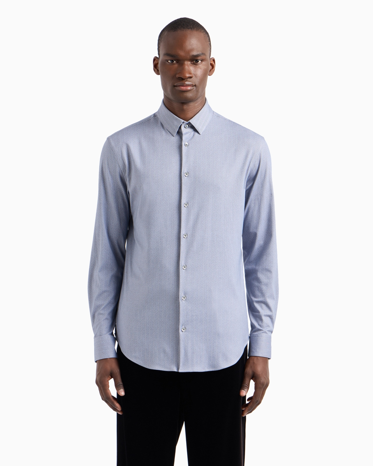Slim-fit chevron motif cotton-blend shirt - 2
