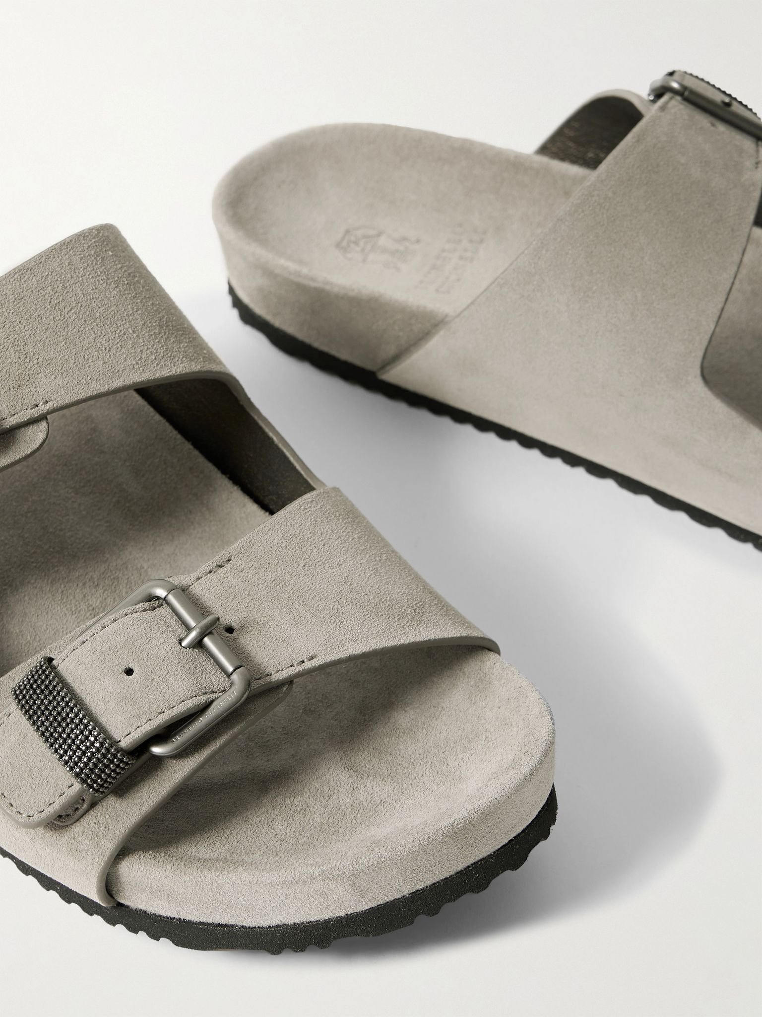 Bead-embellished suede sandals Gray - 4