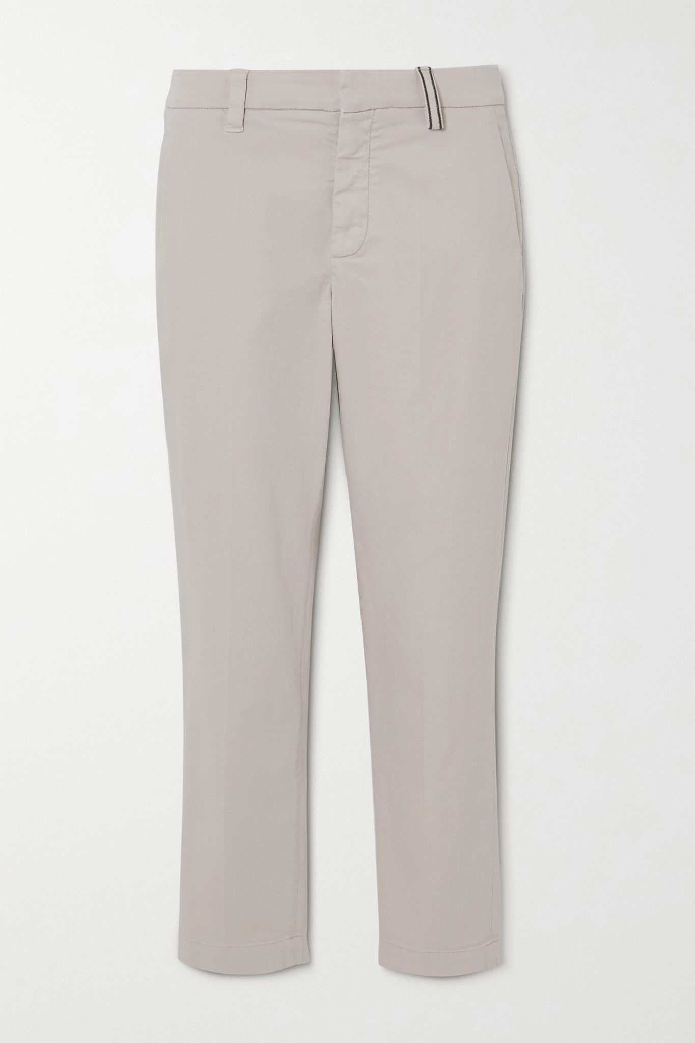 Bead-embellished stretch cotton and Lyocell-blend twill slim-leg pants  - 1