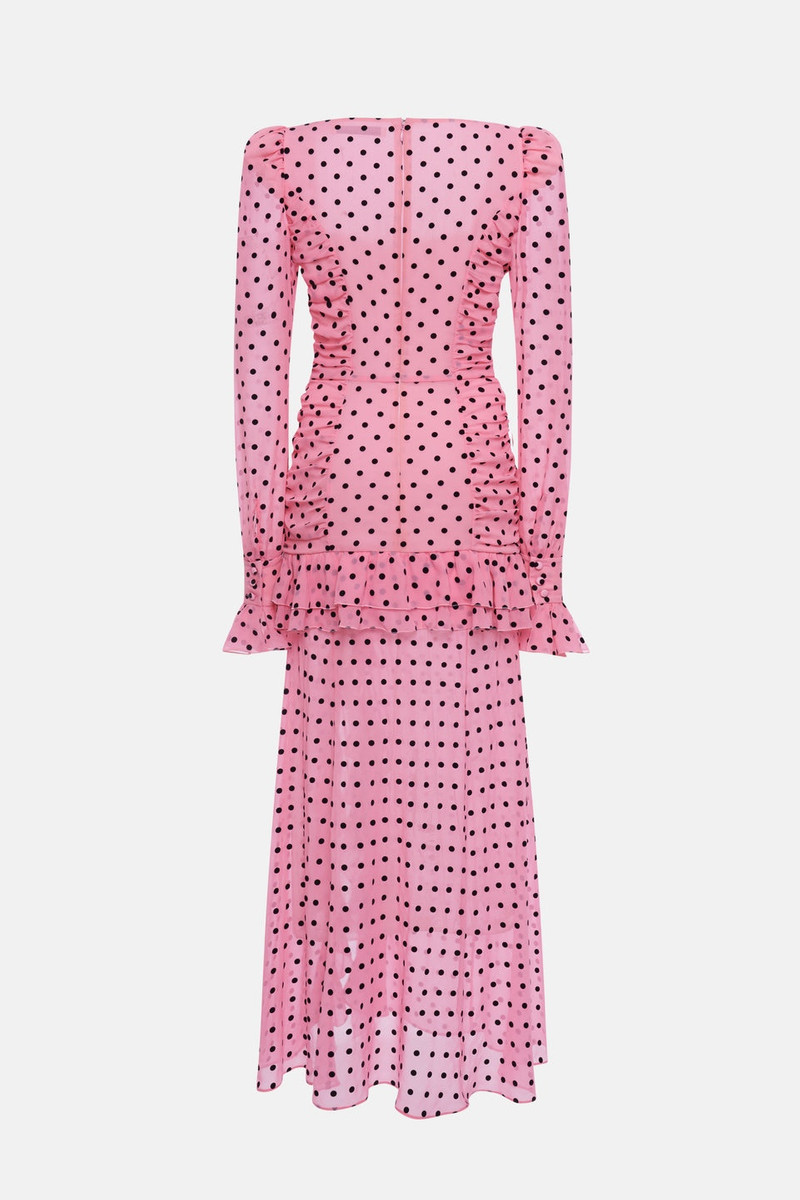 Alessandra Rich FLOCKED POLKA DOT SILK GEORGETTE DRESS WITH VOLANT outlook