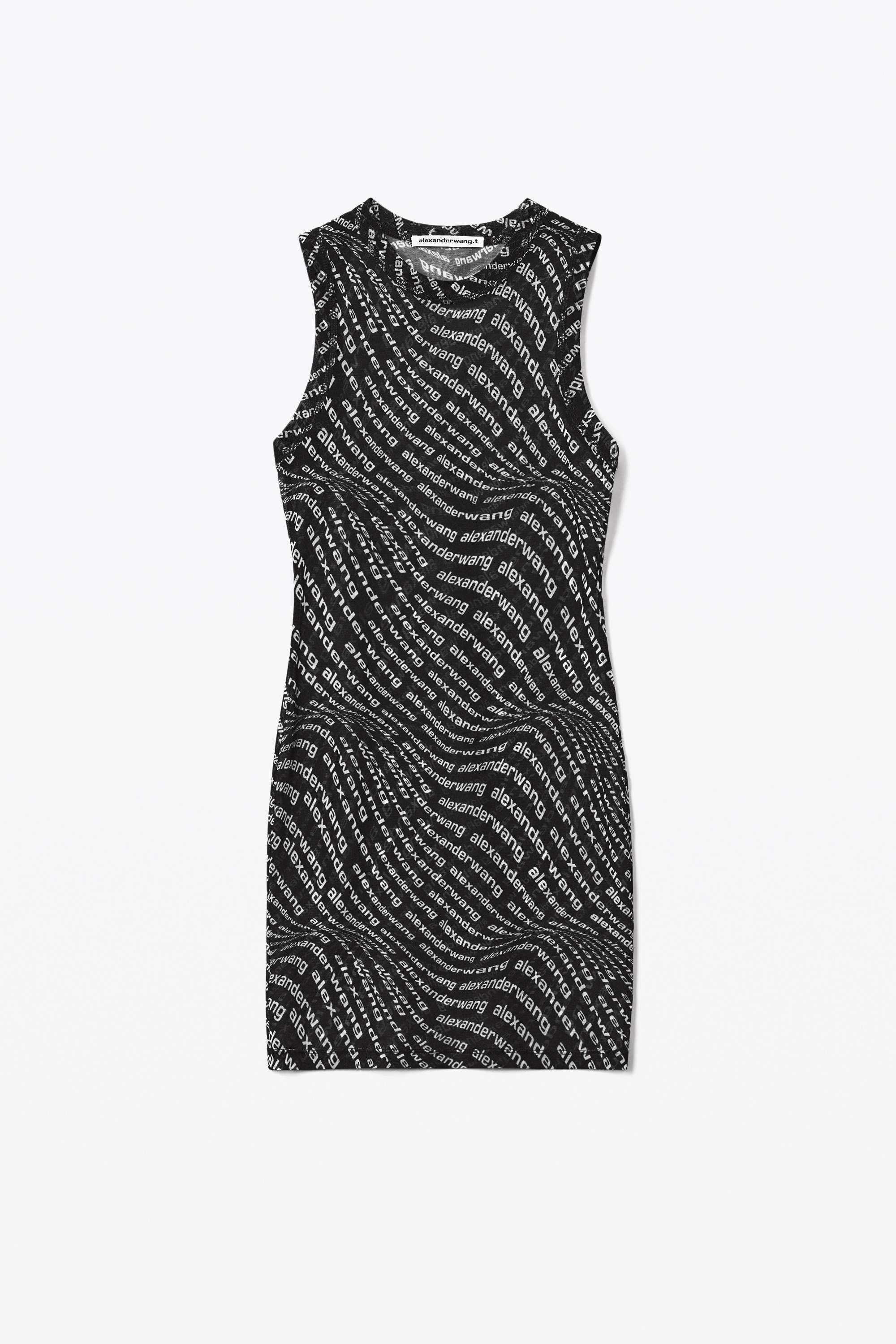 SLEEVELESS DRESS IN STRETCH LOGO MESH - 1