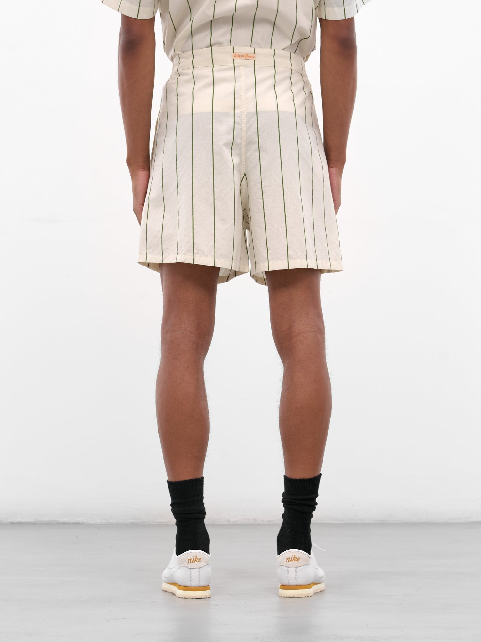 Cream Striped Relaxed Shorts - 3