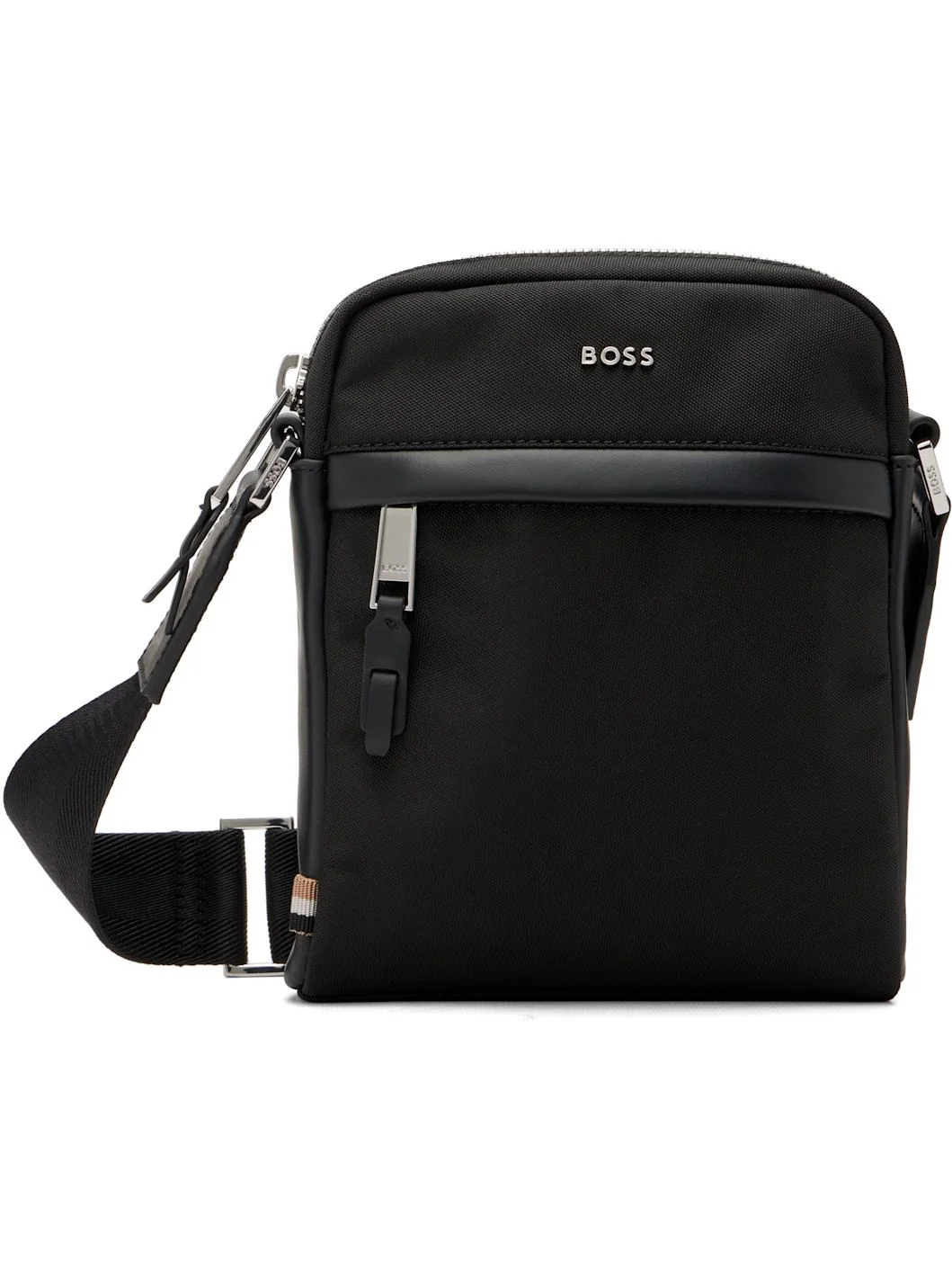Black Leather-Trimmed Reporter Bag - 1