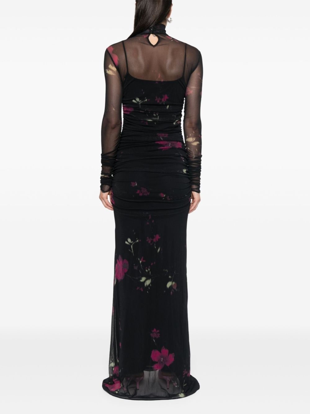 rose-print tulle maxi dress - 4