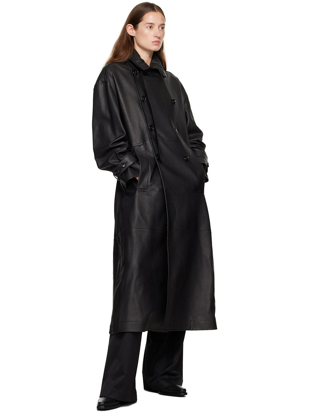 Black Ansa Double-Breasted Trench Coat - 4
