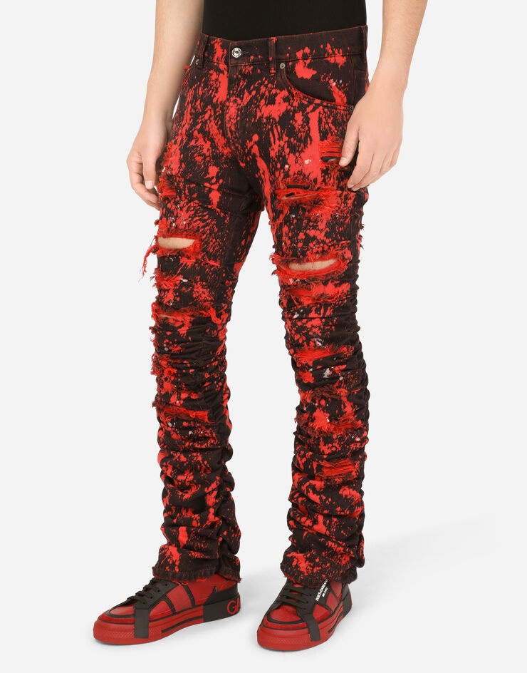 Stretch jeans with marbled print - 4