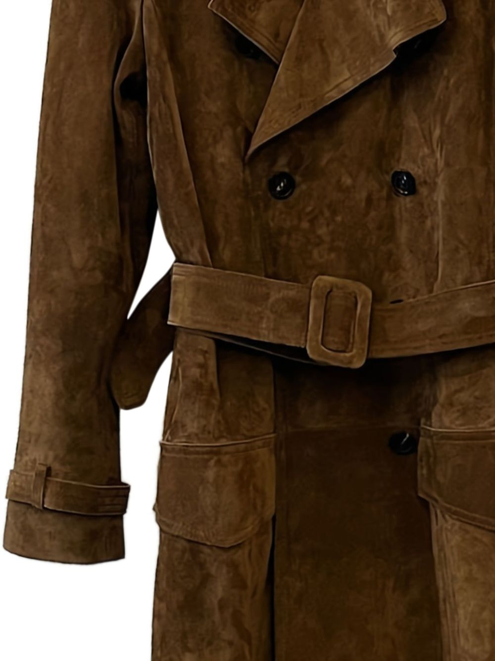 double-breasted suede long trench-coat - 2