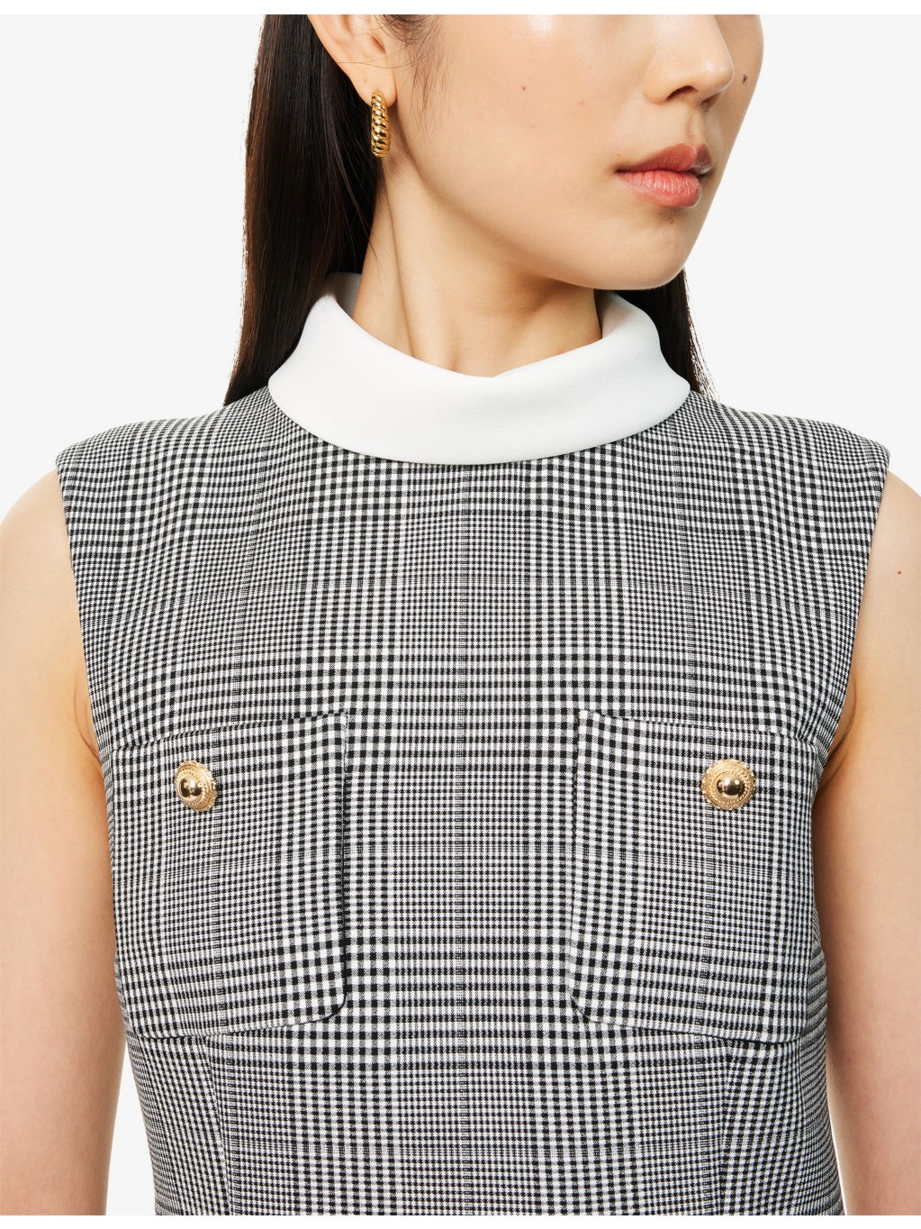Check-Print Sleeveless Stretch-Woven Mini Dress - 5