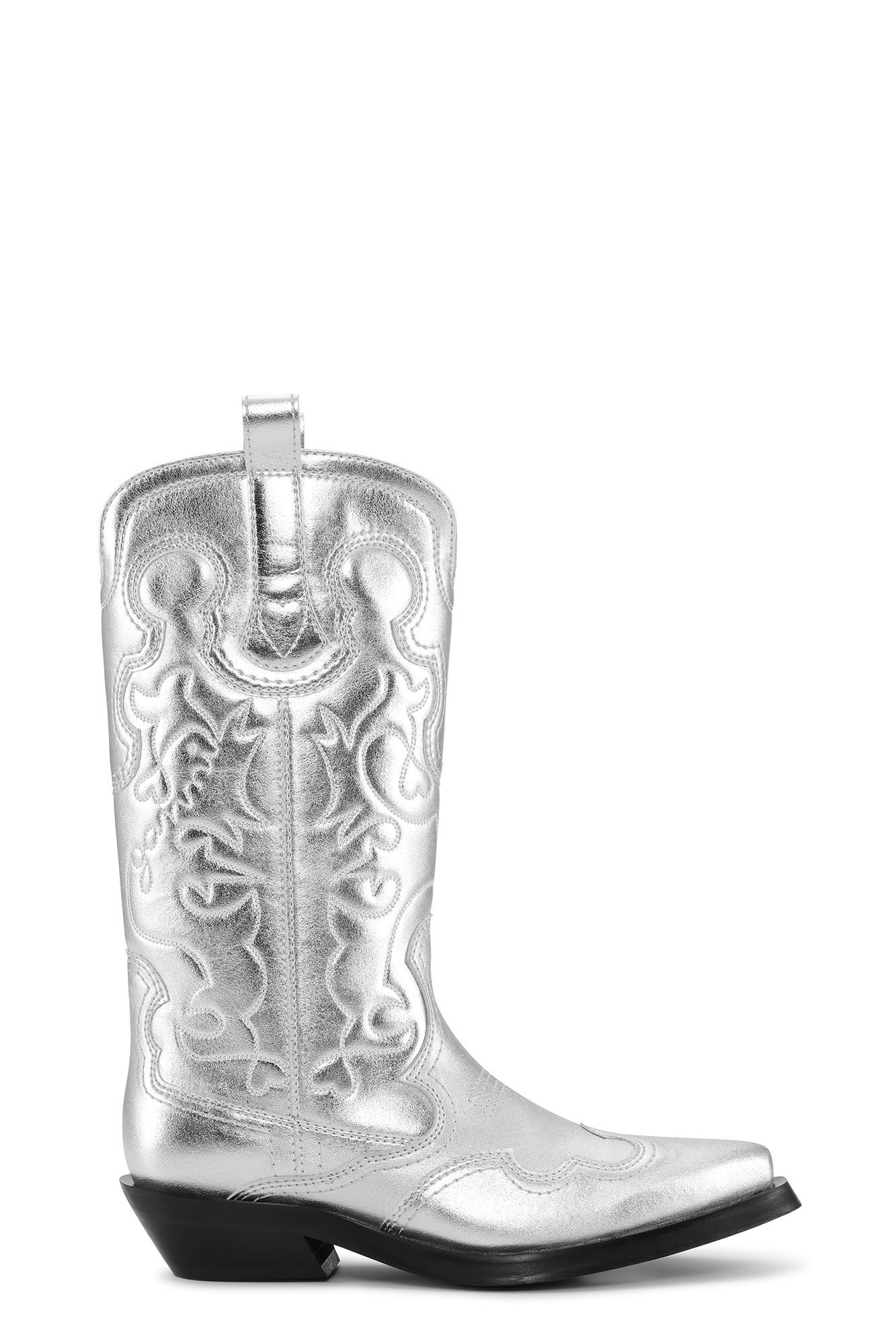 SILVER MID SHAFT EMBROIDERED WESTERN BOOTS - 1