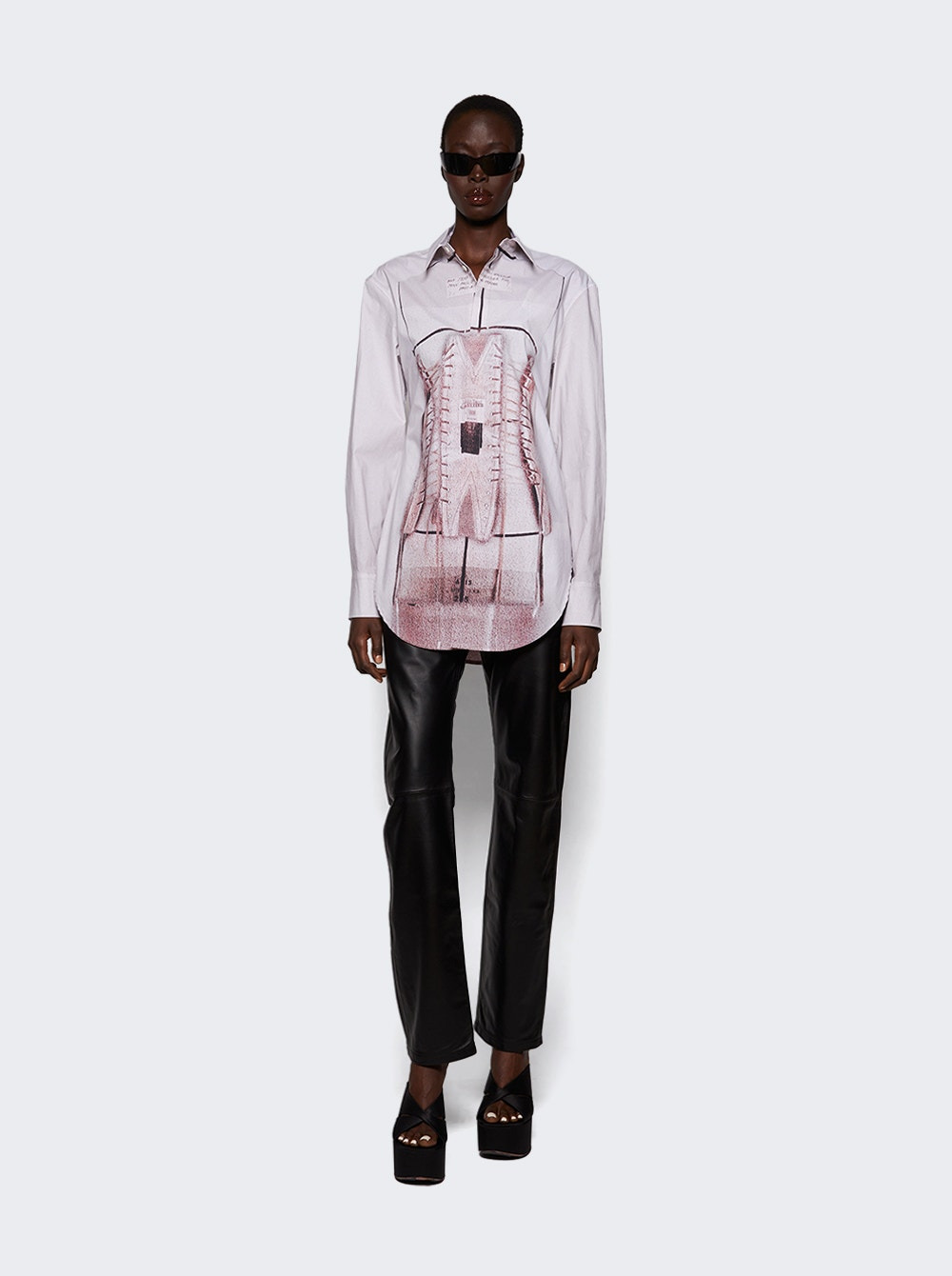 Trompe L'oeil Corset Shirt Dusty Pink And White - 5