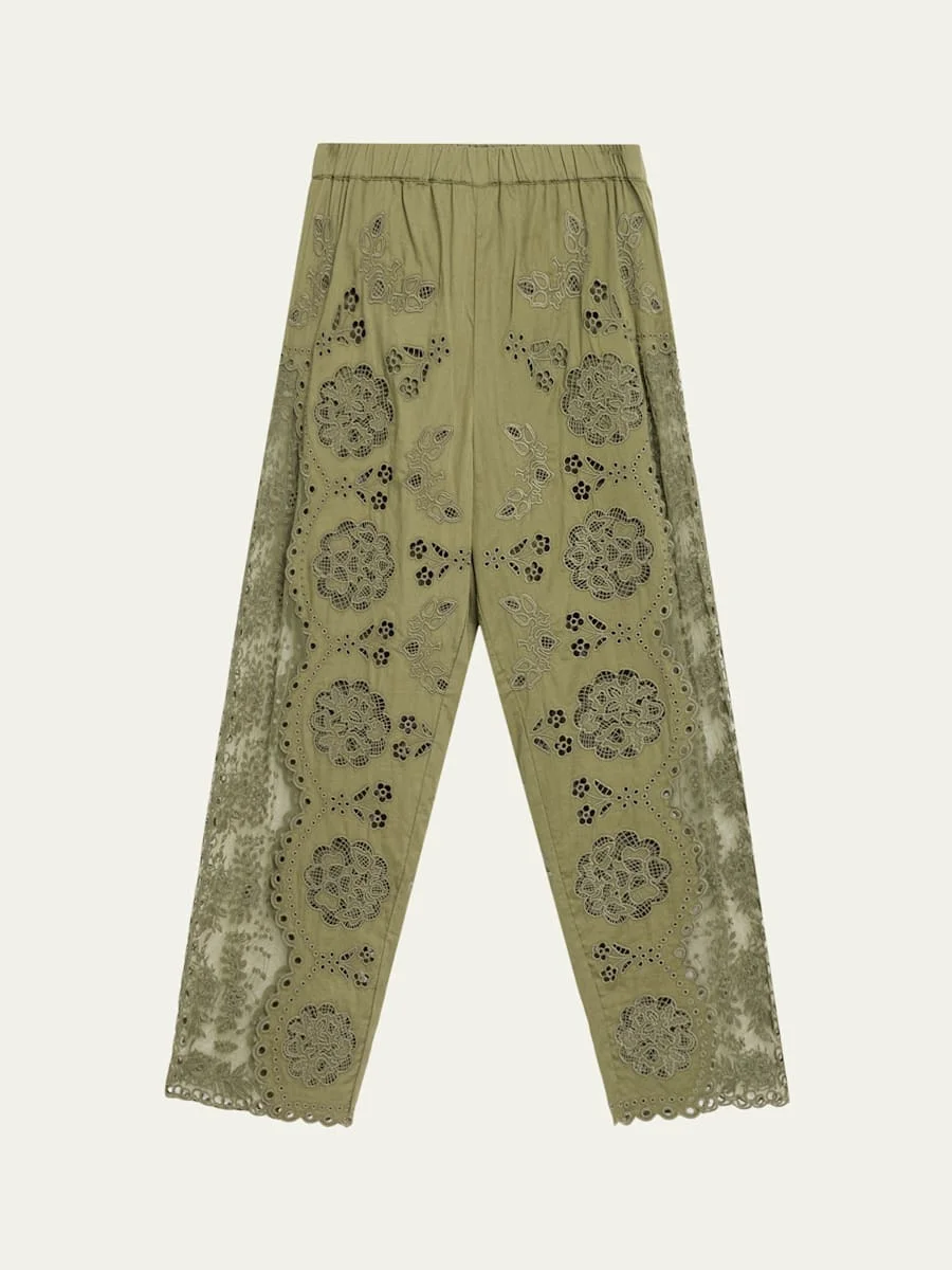 Gardener Embroidered Lace-Panel Pants - 1