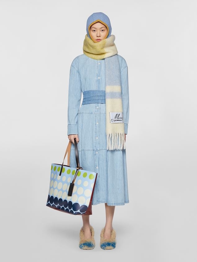 CHAMBRAY DENIM CHEMISIER DRESS WITH REMOVABLE SMOCK STITCH BELT - 2