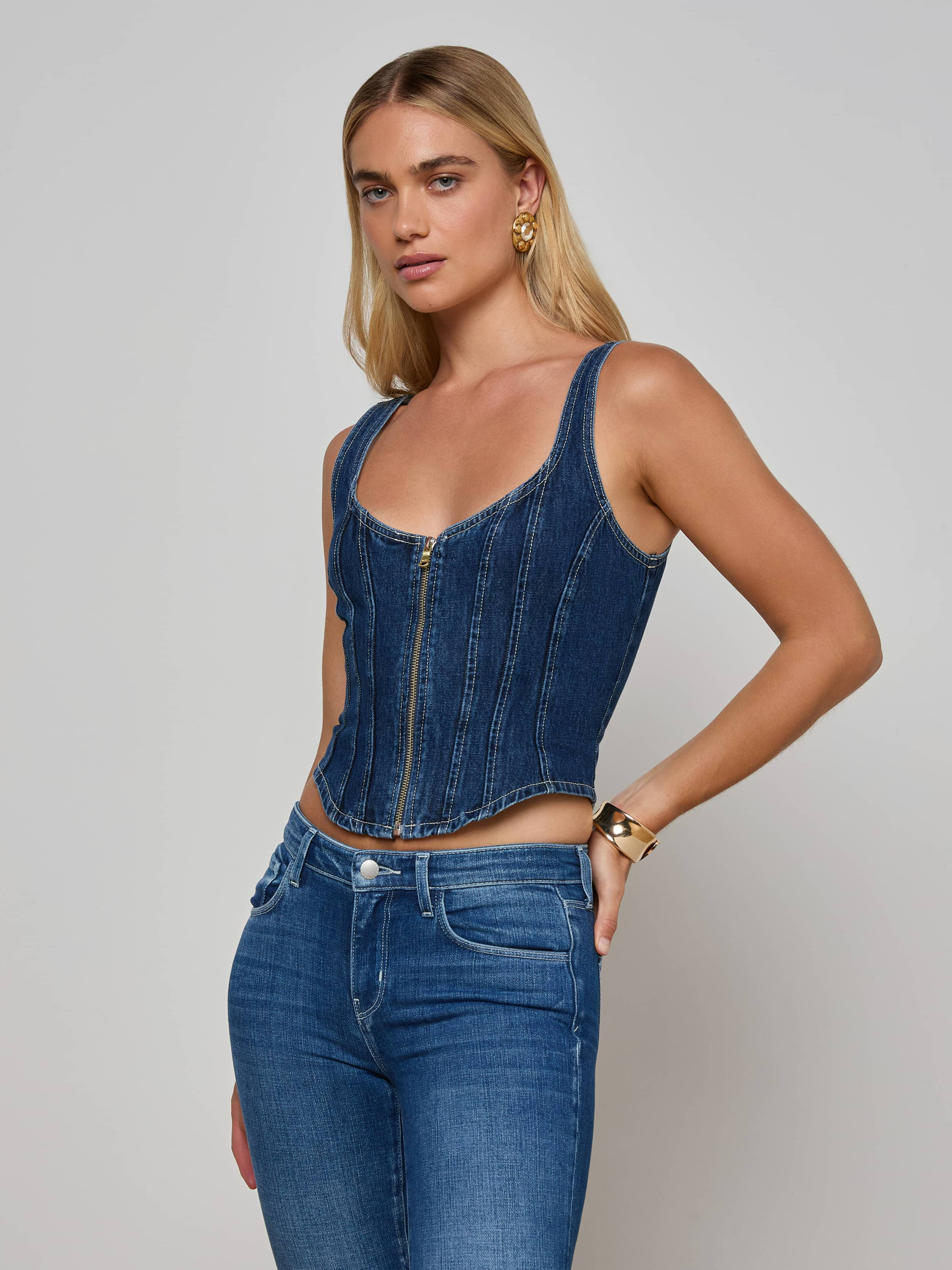 Elysia Zip Corset Denim Tank - 3