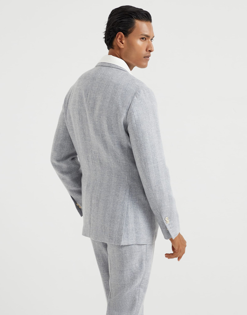 Brunello Cucinelli Linen, silk, wool and cotton textured stripe diagonal deconstructed Cavallo blazer outlook