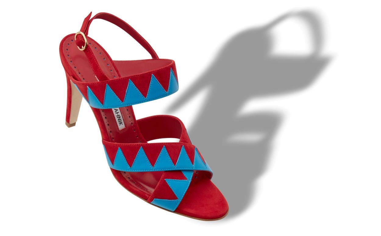 Red and Blue Suede Zig Zag Sandals - 2