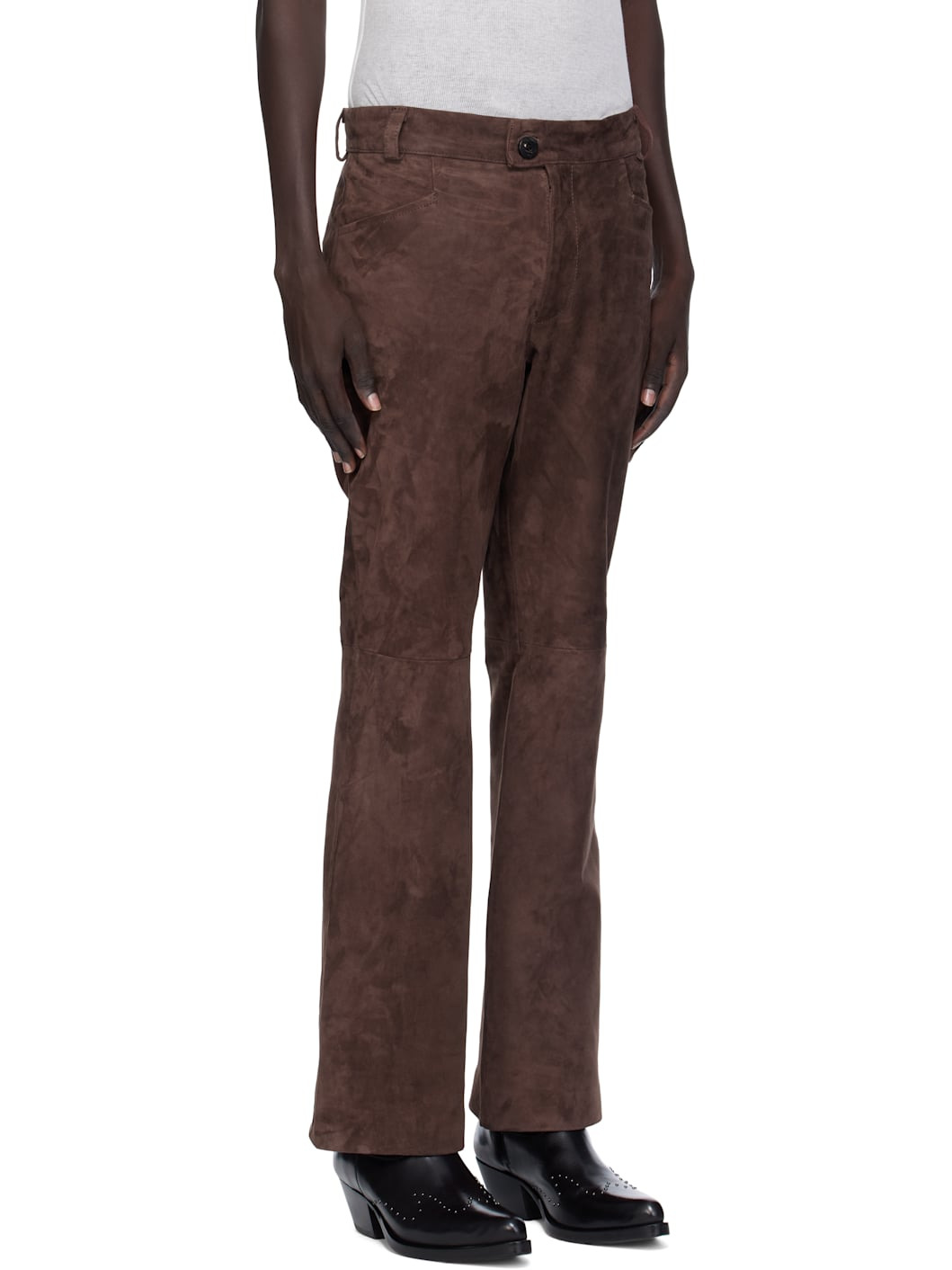 Brown Flare Suede Trousers - 2